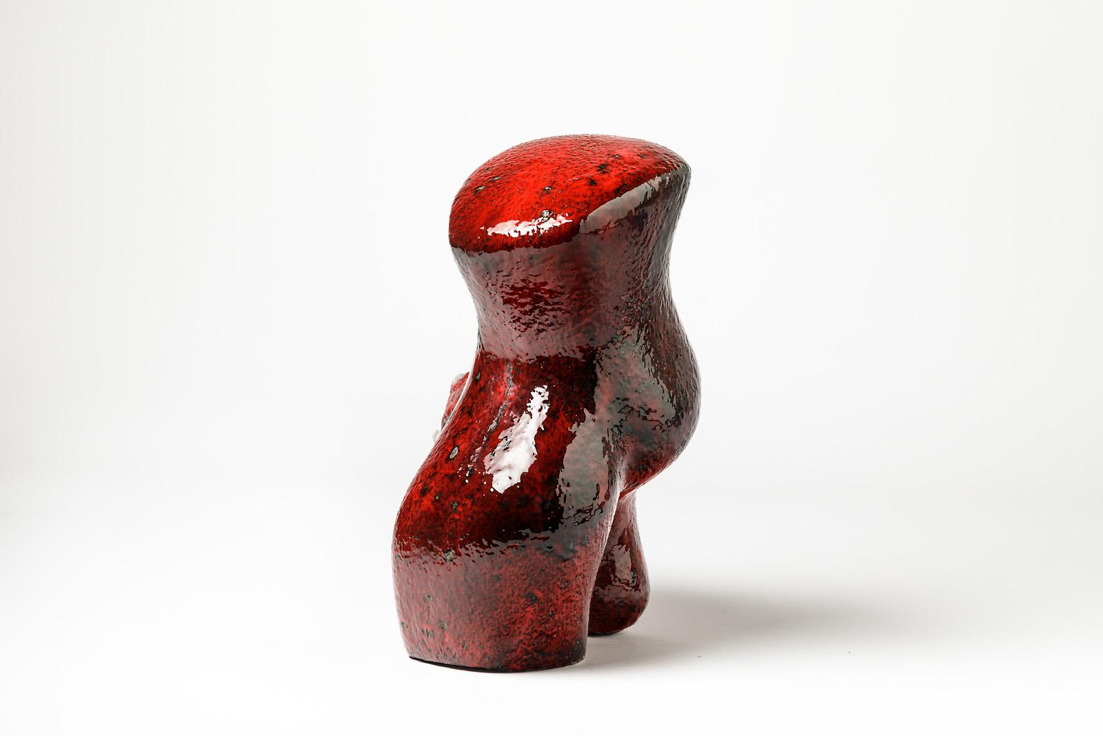 Rare Ceramic Sculpture with Red Glaze Decoration by Tim Orr For Sale 1