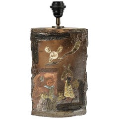 Rare Ceramic Table Lamp by Alain Girel with Figurativ Decoration from La Borne