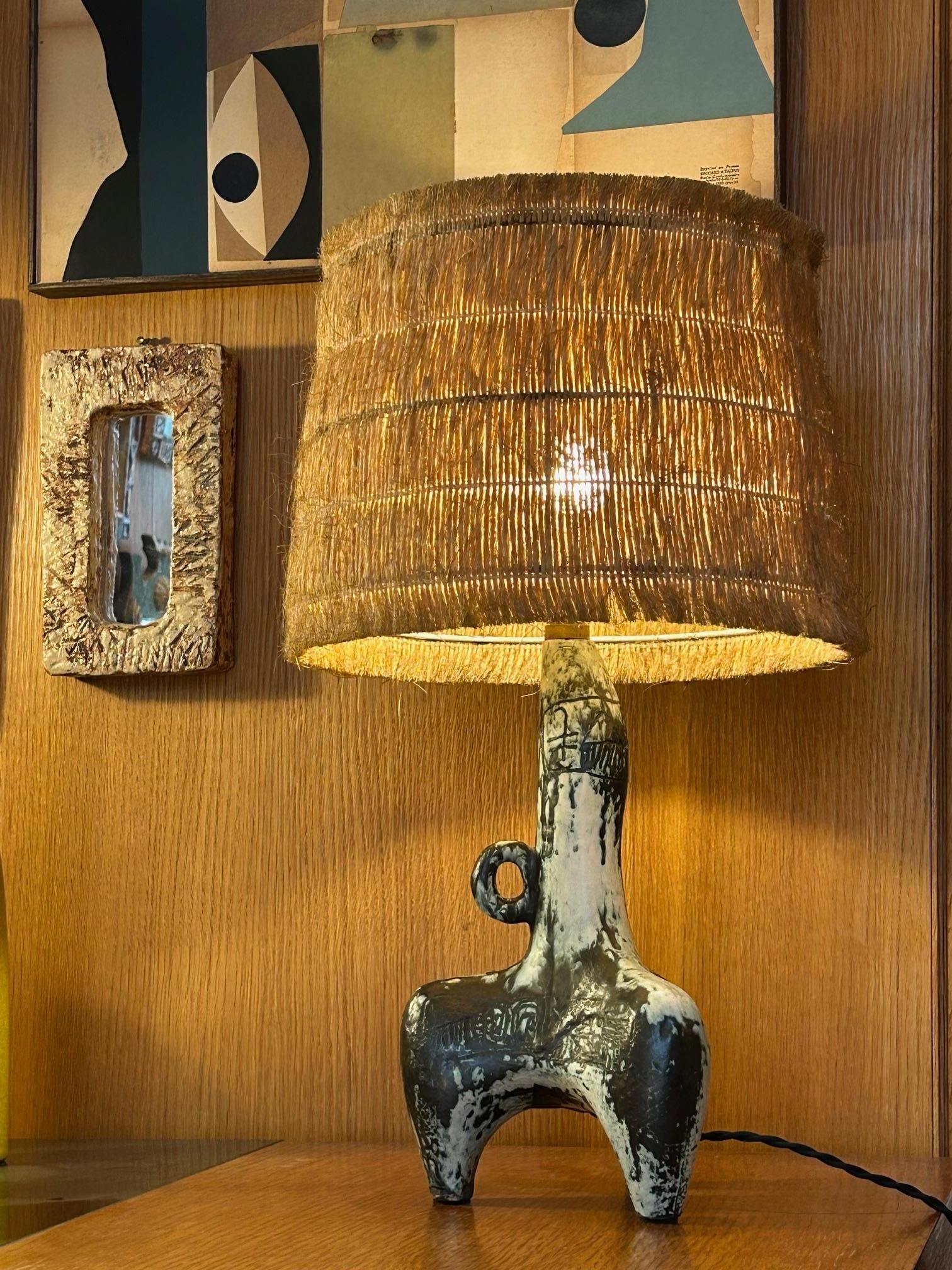 Rare ceramic table lamp by Jacques Blin, France, 1960's en venta 1