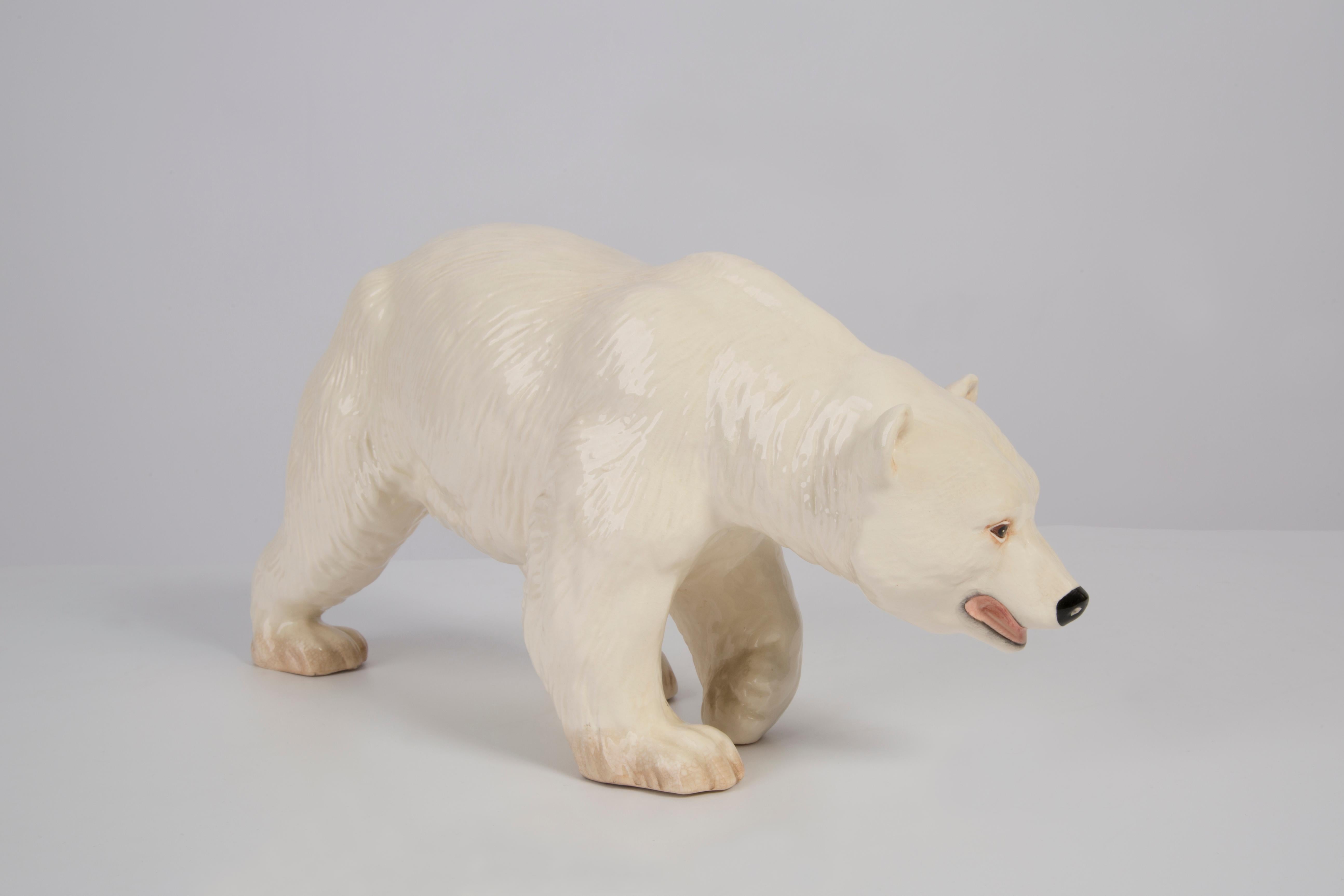 Mid-Century Modern Rare Ceramic White Polar Bear Decorative Sculpture, Germany, 1960s