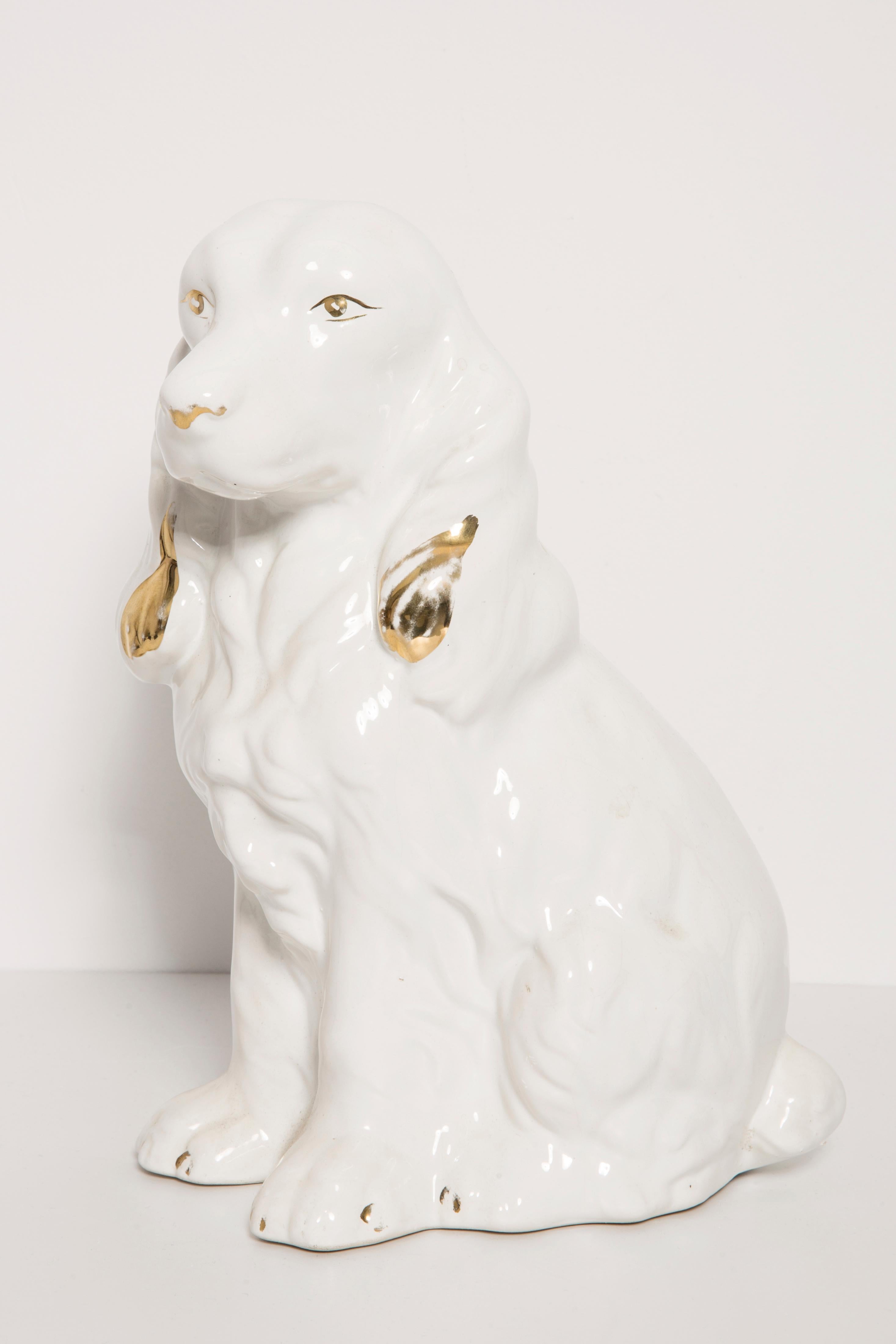 Mid-Century Modern Rare Ceramic White Small Spaniel Dog Decorative Sculpture, Italy, 1960s For Sale