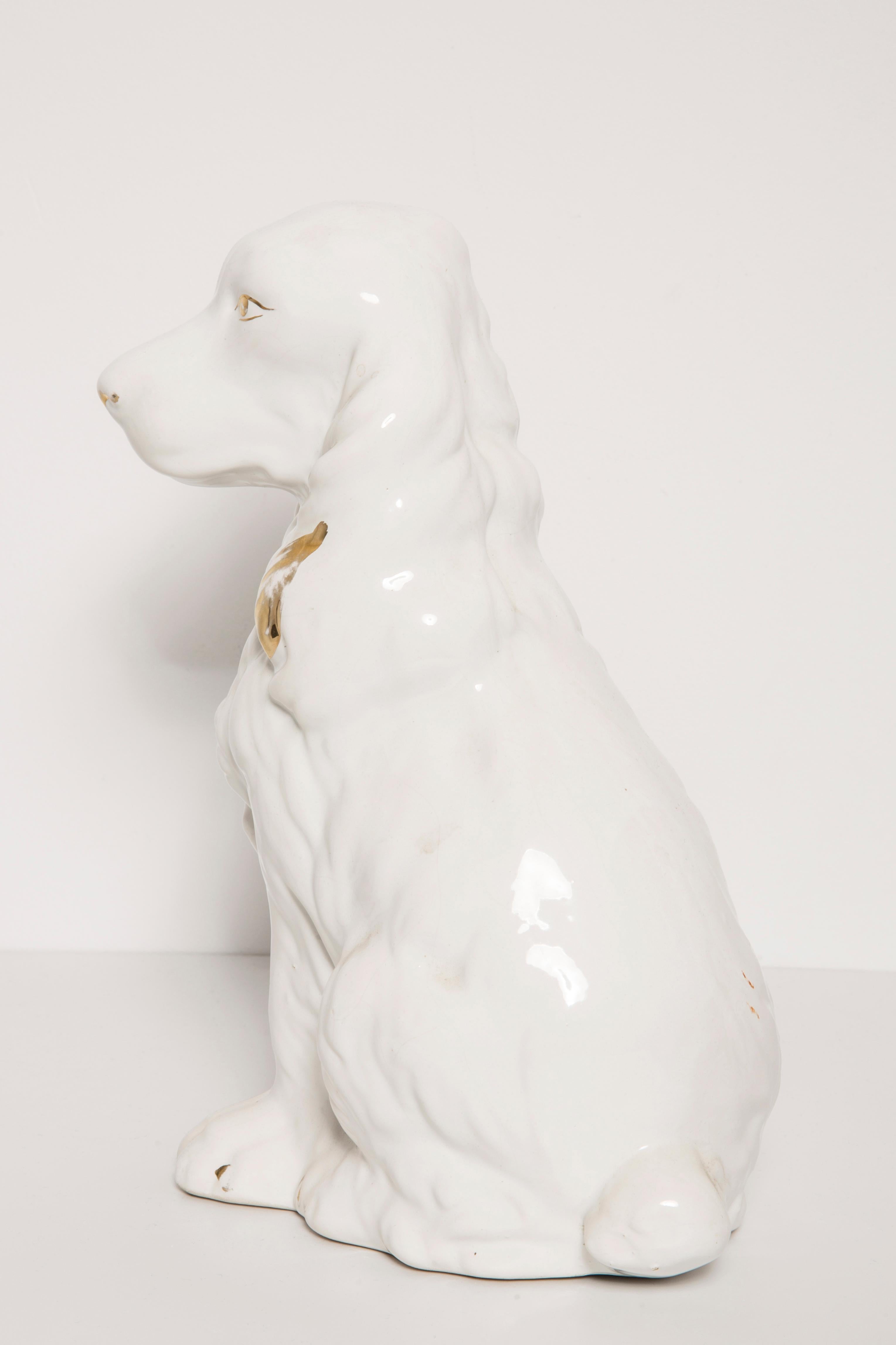 Italian Rare Ceramic White Small Spaniel Dog Decorative Sculpture, Italy, 1960s For Sale