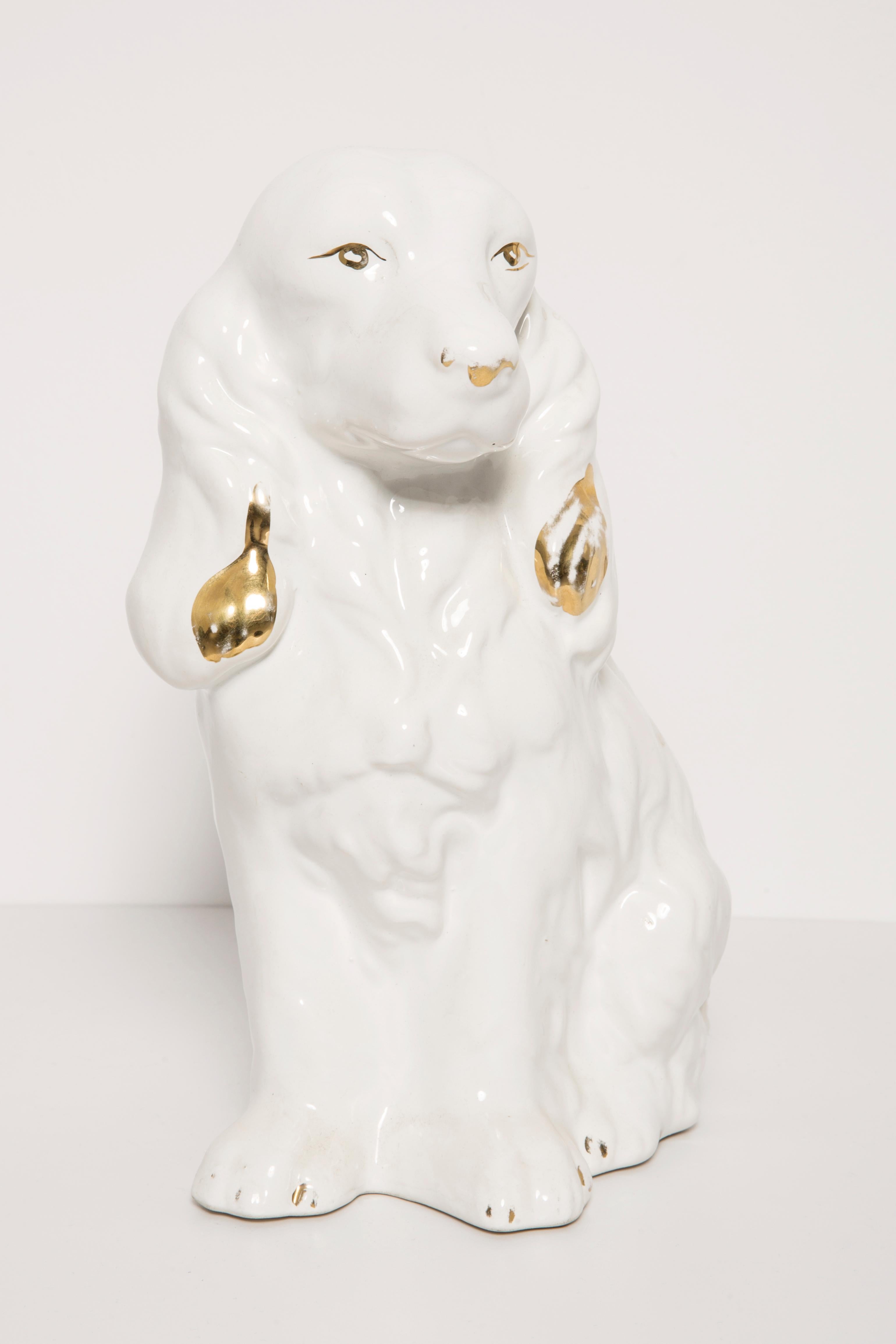 Rare Ceramic White Small Spaniel Dog Decorative Sculpture, Italy, 1960s For Sale 3
