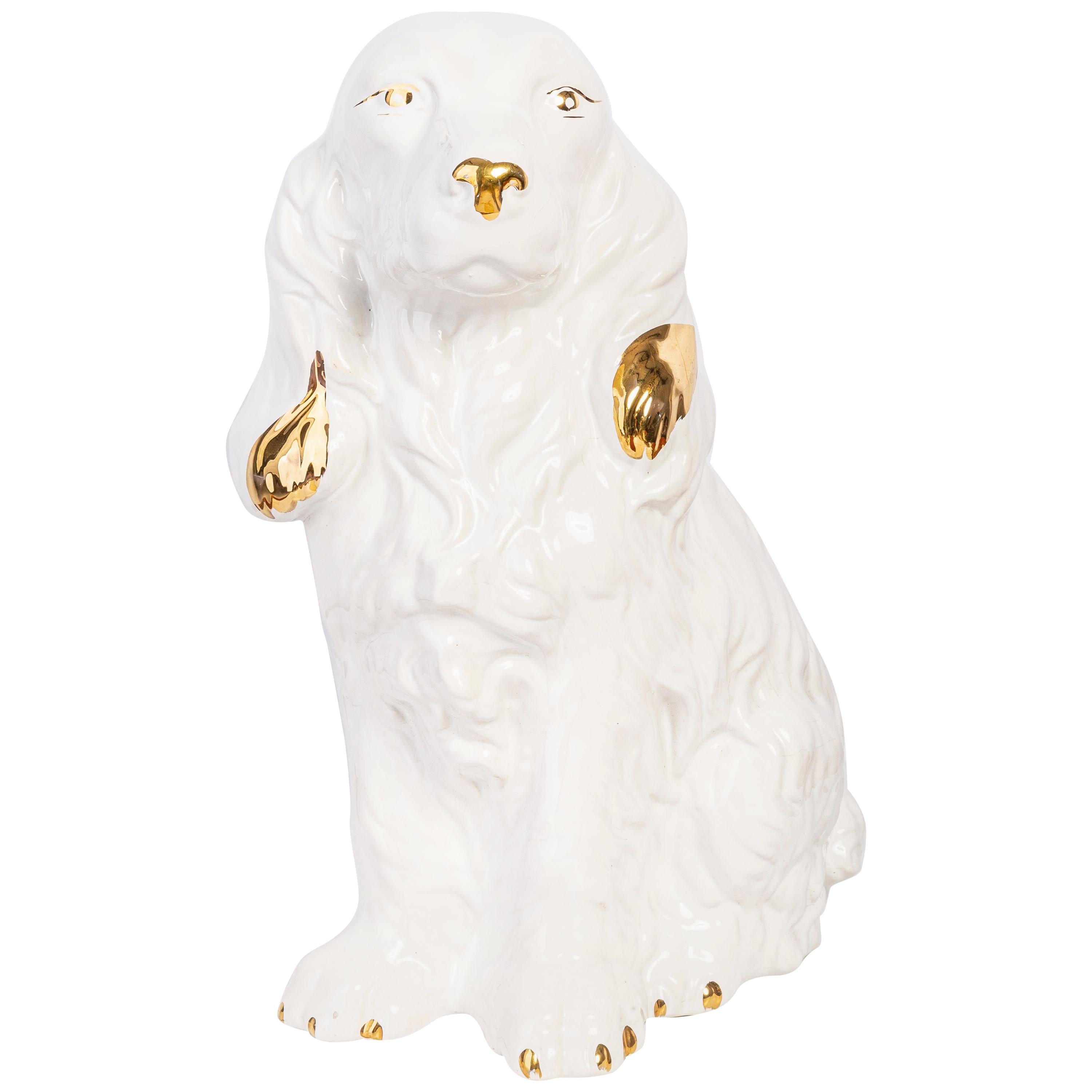 Rare Ceramic White Terracotta Spaniel Dog Decorative Sculpture, Italy, 1960s