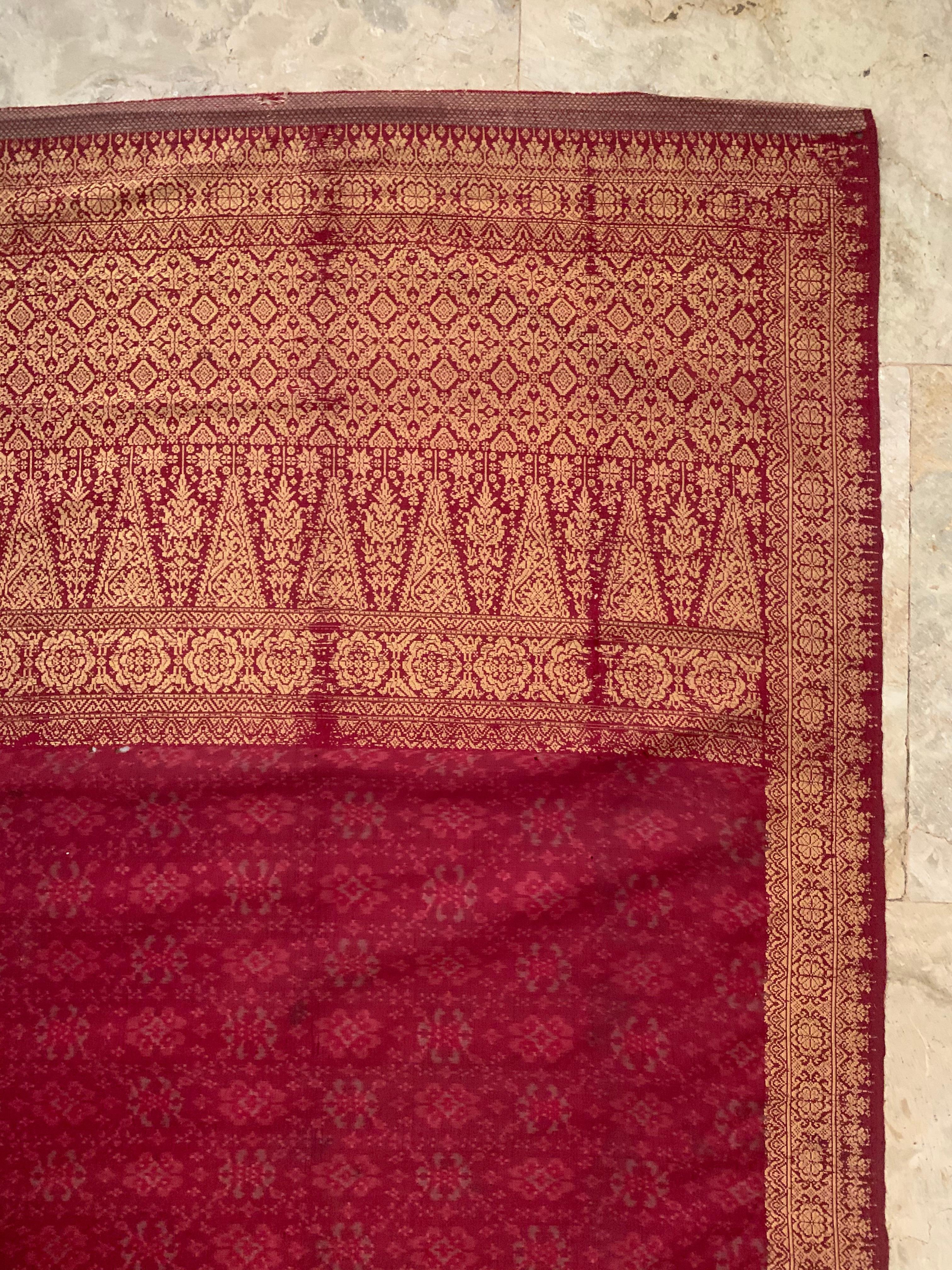 Early 20th Century Ceremonial Silk Ikat from Sumatra with Stunning Motifs and Gold Leaf Detail
