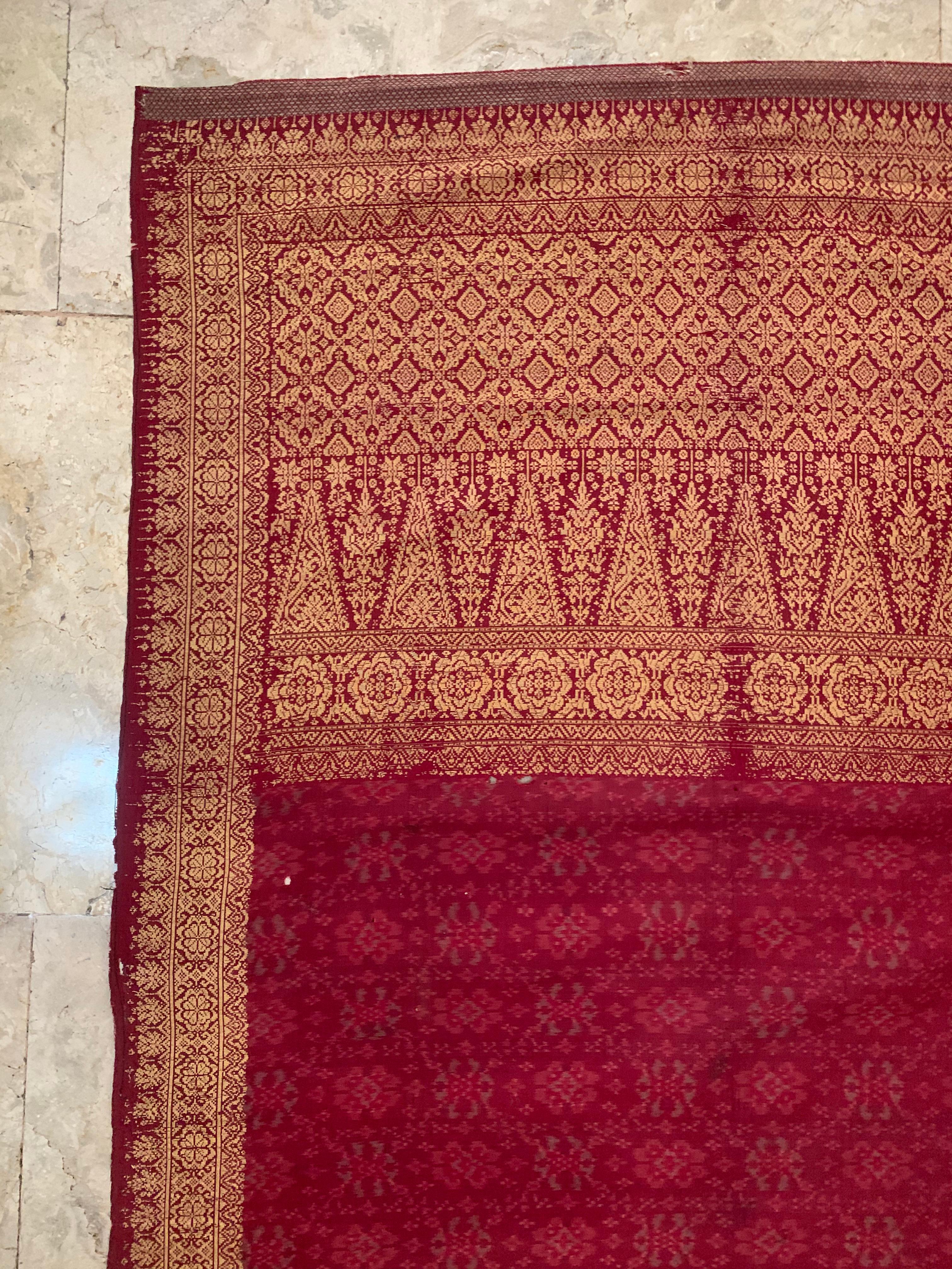 Yarn Ceremonial Silk Ikat from Sumatra with Stunning Motifs and Gold Leaf Detail