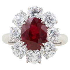 Rare Certified Burma Ruby and Diamond Cluster Ring