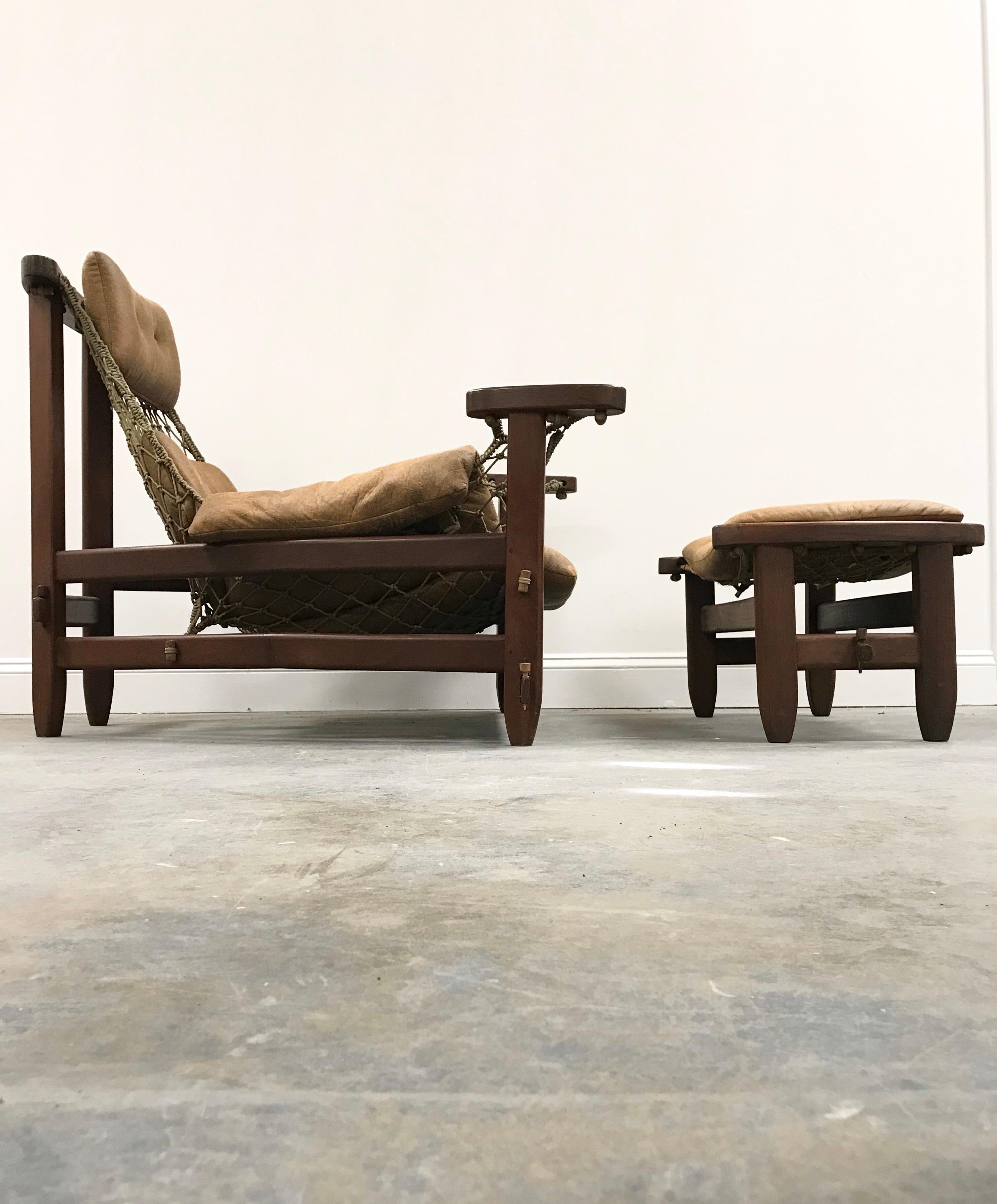 Mid-20th Century Rare Jangada Chair and Ottoman by Jean Gillon
