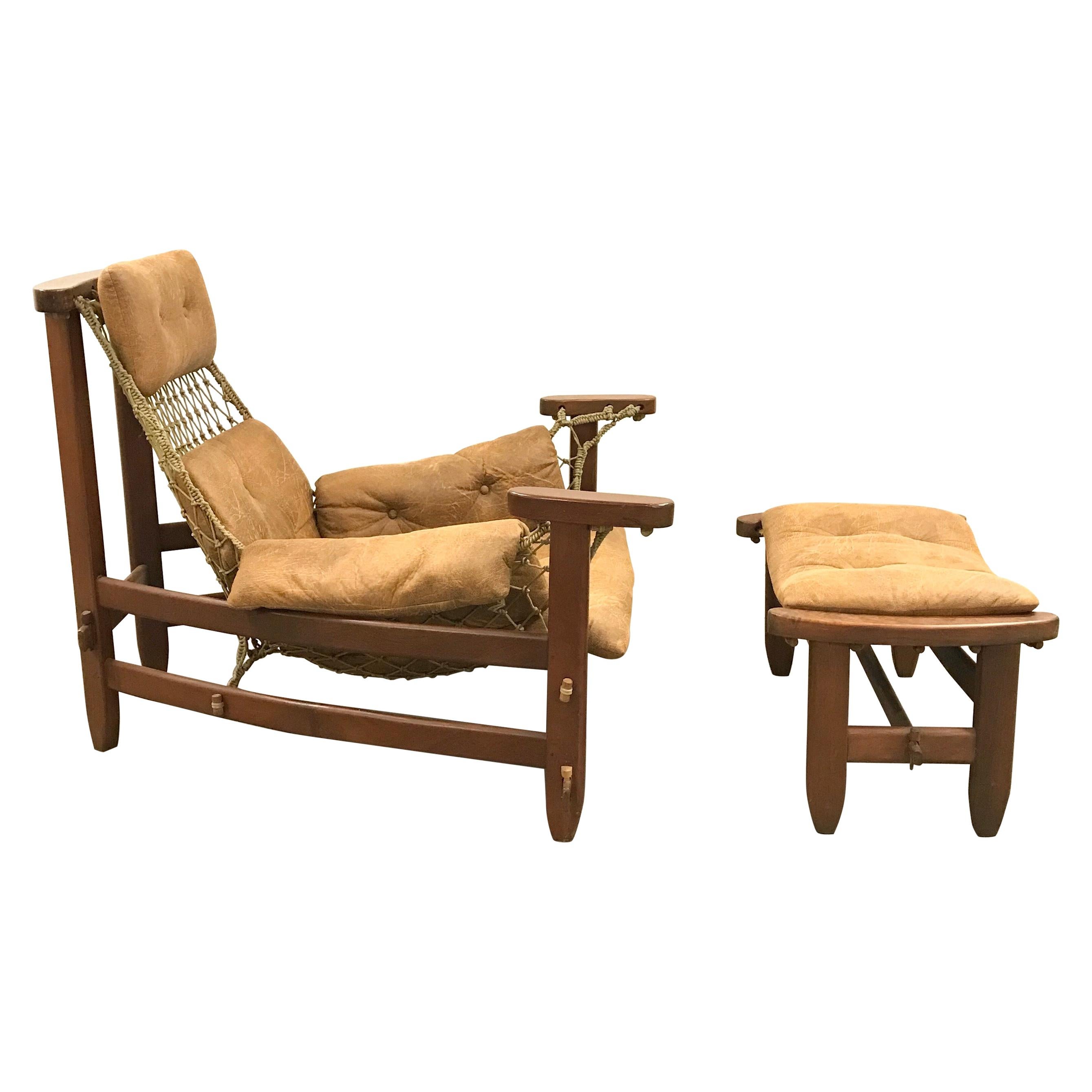 Rare Jangada Chair and Ottoman by Jean Gillon