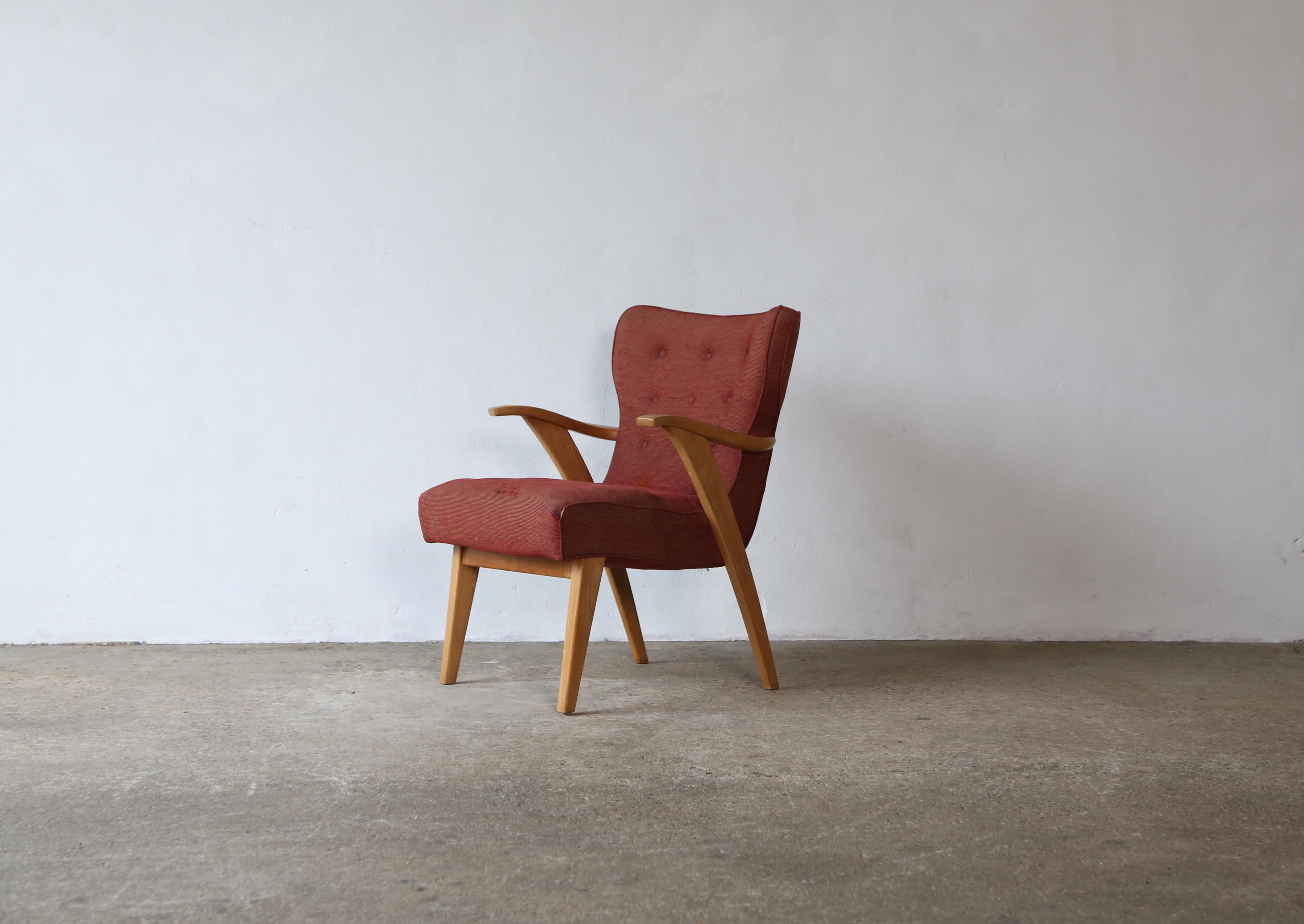 An impossibly rare surviving chair produced for the Gio Ponti designed, sunken ocean liner the Andrea Doria.   The chair was commissioned by Gio Ponti and most likely designed by Nino Zoncada for the first class lounge.   It is understood to have