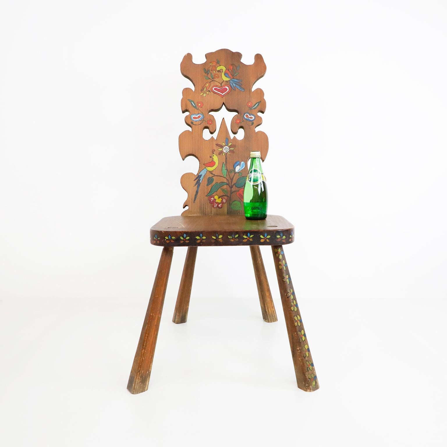 Wood Rare Chair Hand Painted by Mexican Mid-Century Modernist Don Shoemaker For Sale