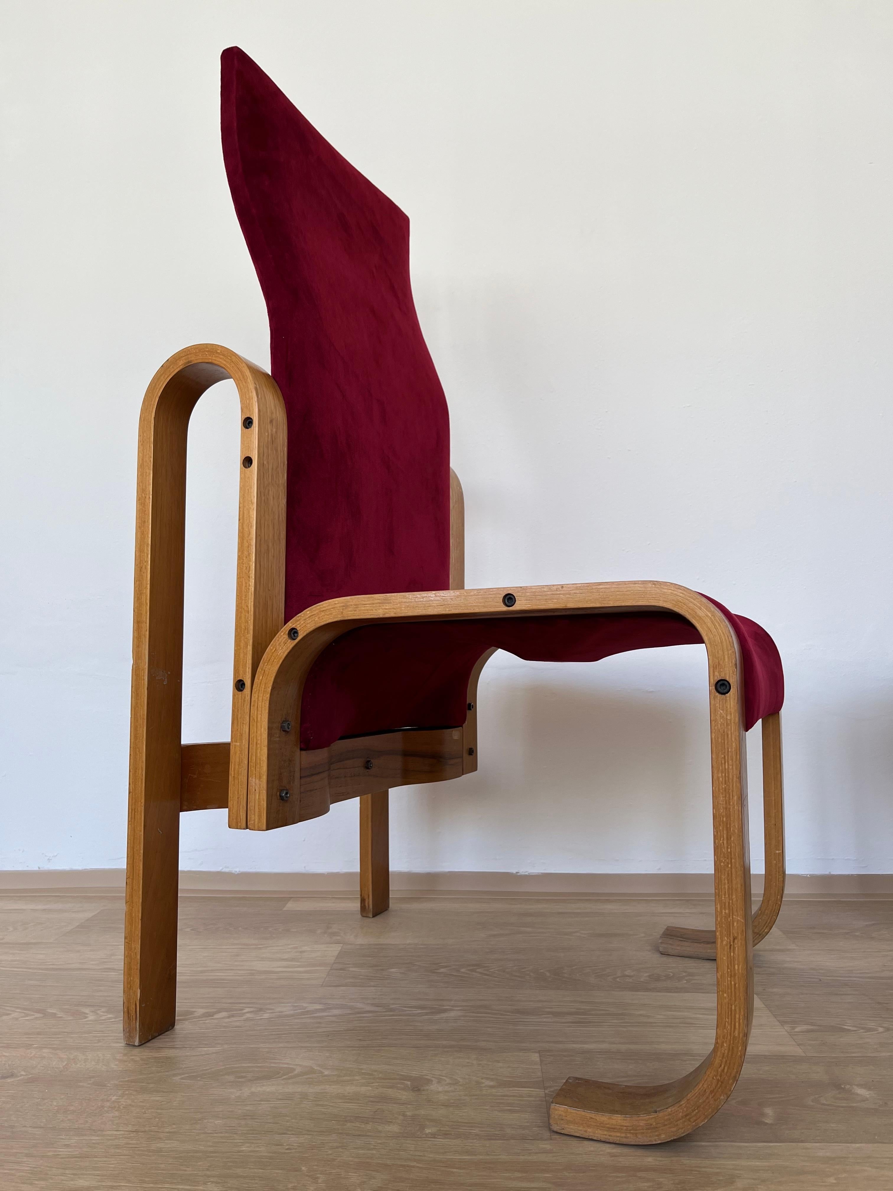 This chair was designed by Jan Bocan, the award-winning architect behind the Czechoslovakian embassy in Stockholm that was built in the late 1960s and early 1970s. He also designed the furniture, including this high back chair. This model has never