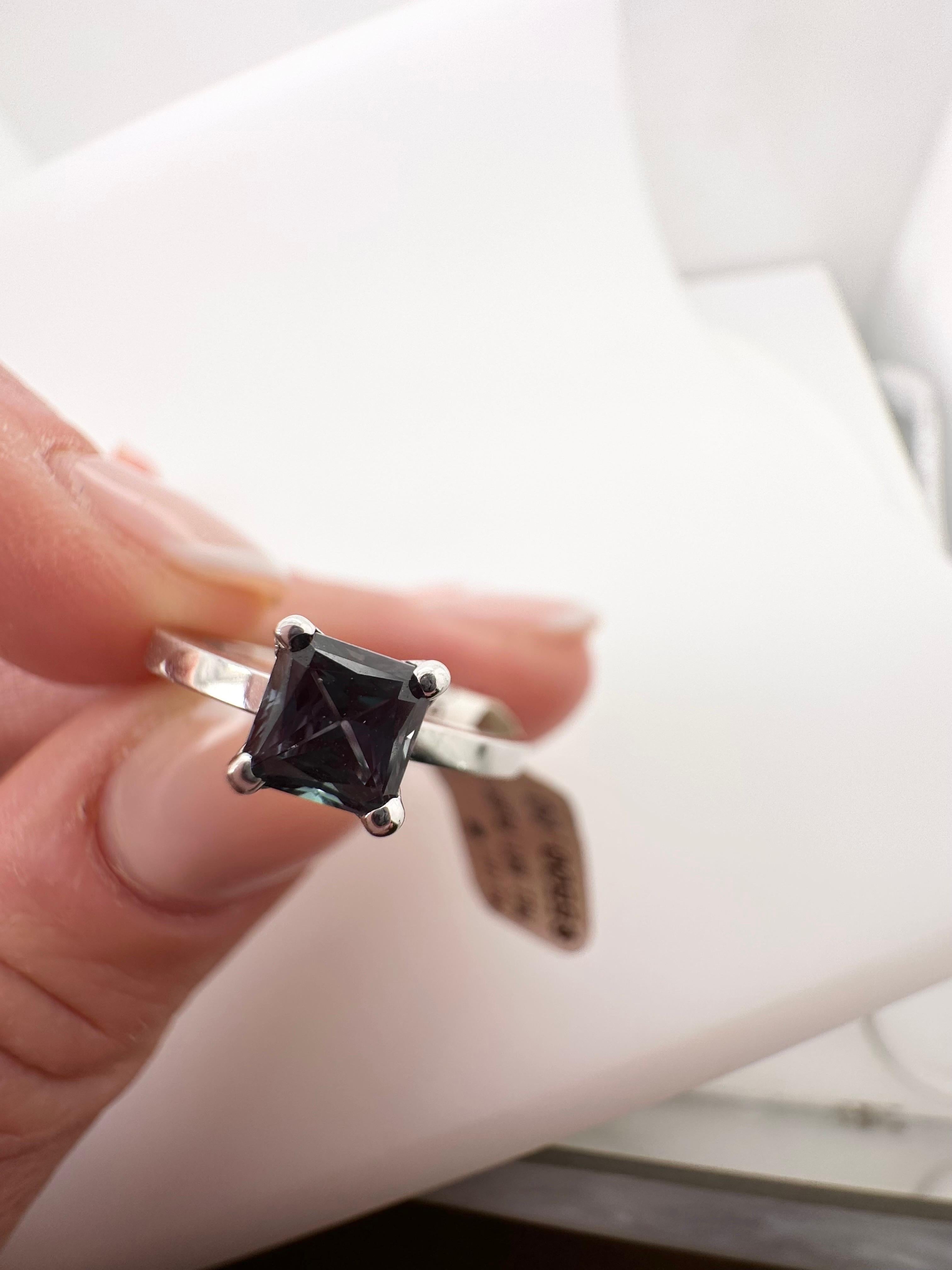 Square Cut Rare Chameleon Sapphire 18KT white gold engagement ring For Sale