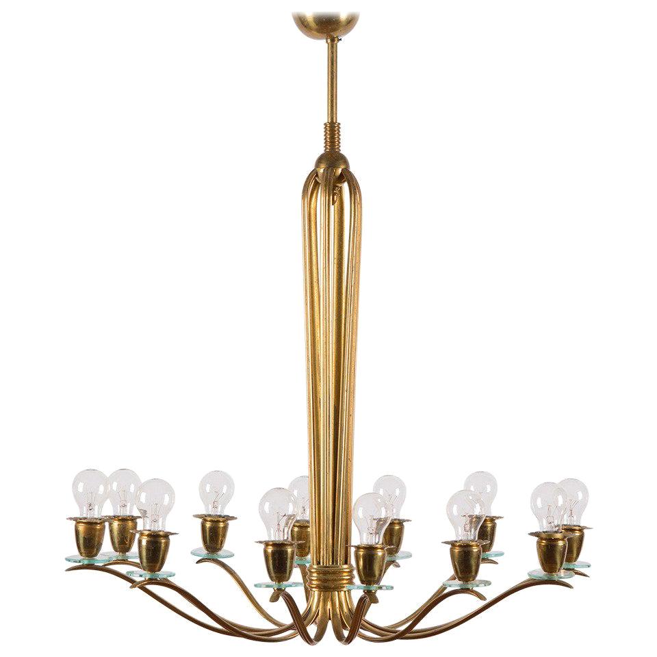 Rare Brass Chandelier Attributed to Pietro Chiesa for Fontana Arte, Italy, 1940s For Sale