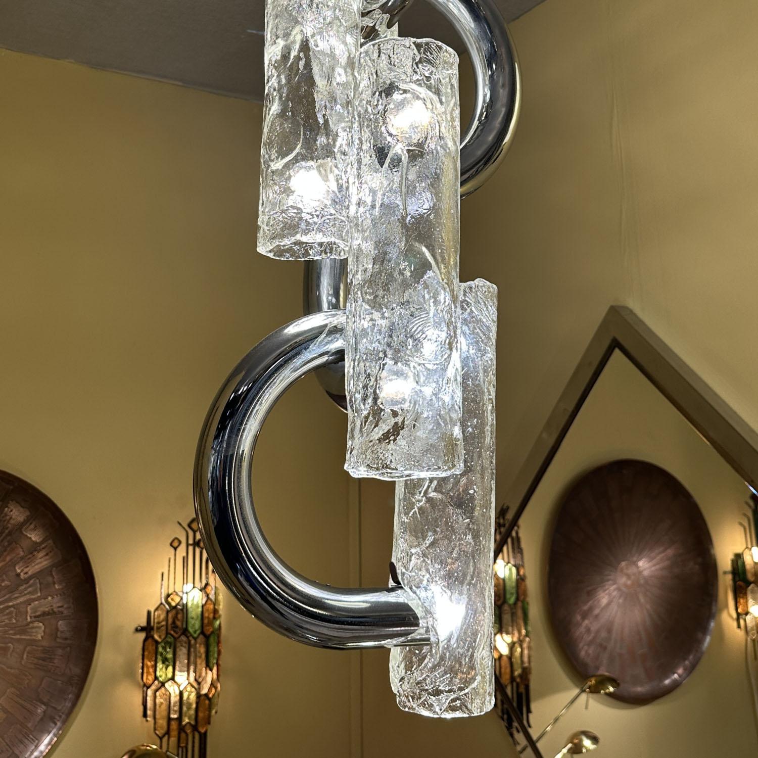 Rare Chandelier by Aldo Nason for Mazzega in Chrome and Murano Glass For Sale 3