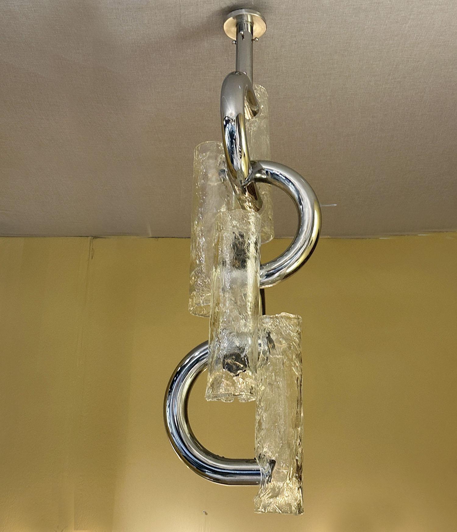 Italian Rare Chandelier by Aldo Nason for Mazzega in Chrome and Murano Glass For Sale