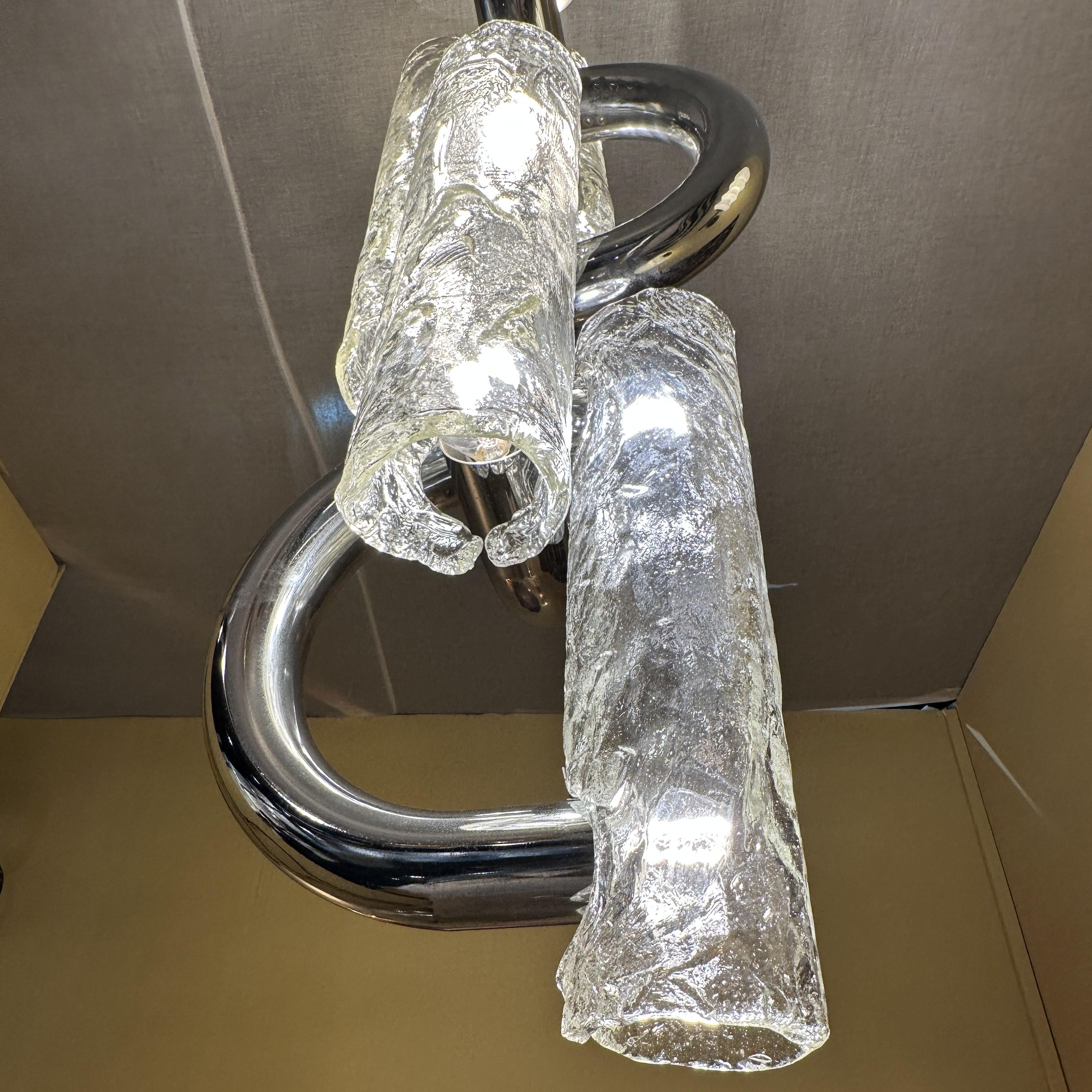 Late 20th Century Rare Chandelier by Aldo Nason for Mazzega in Chrome and Murano Glass For Sale