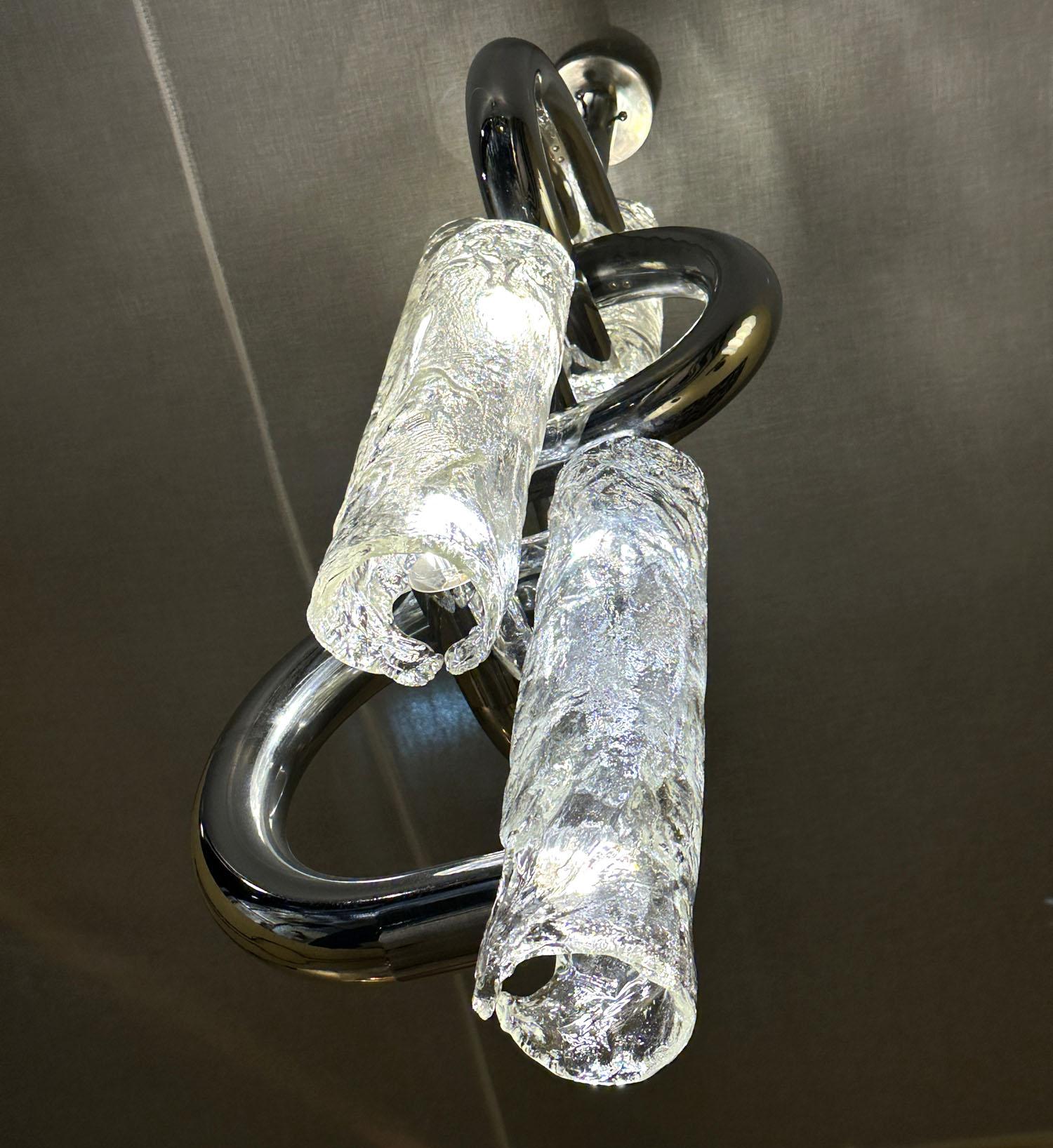 Blown Glass Rare Chandelier by Aldo Nason for Mazzega in Chrome and Murano Glass For Sale