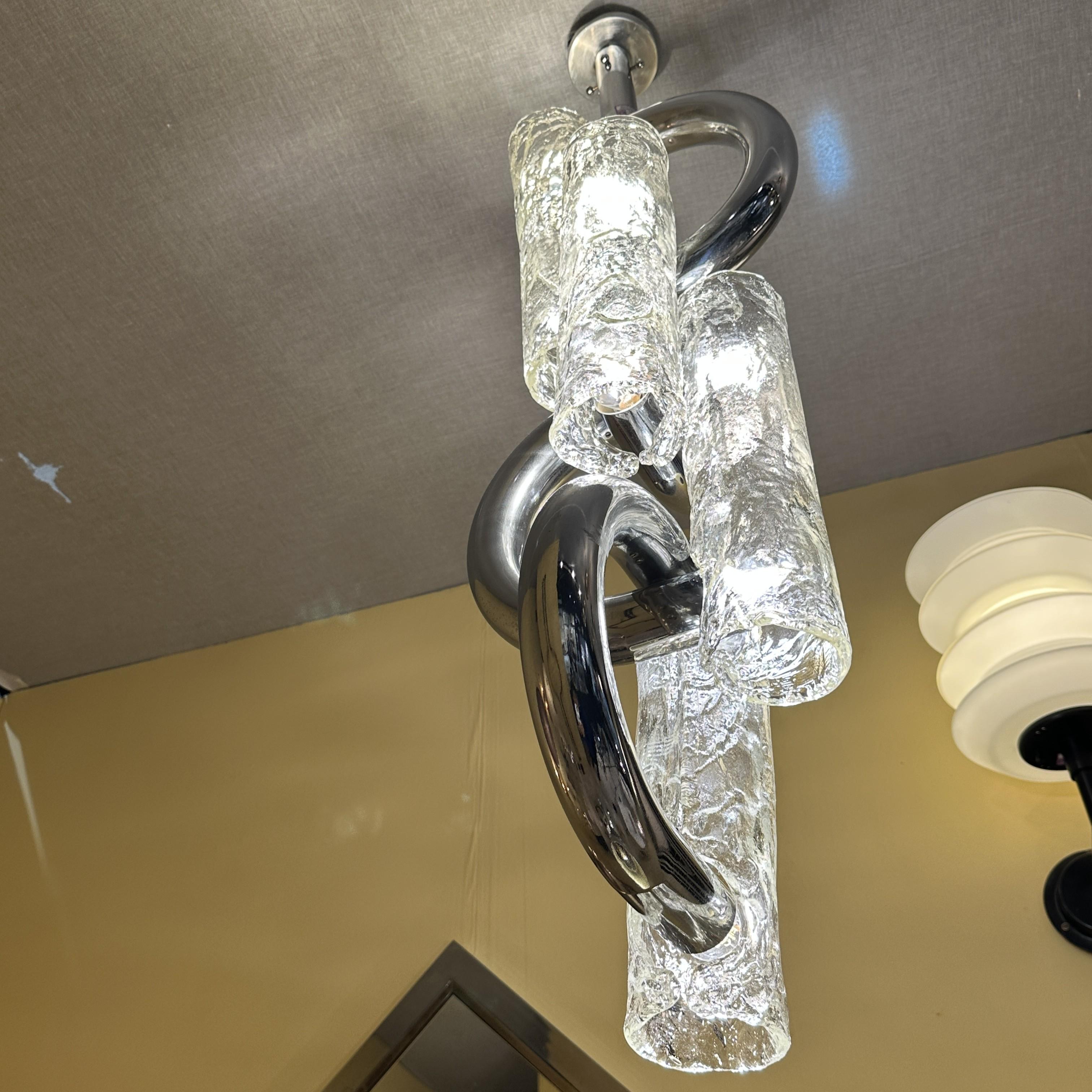 Rare Chandelier by Aldo Nason for Mazzega in Chrome and Murano Glass For Sale 1