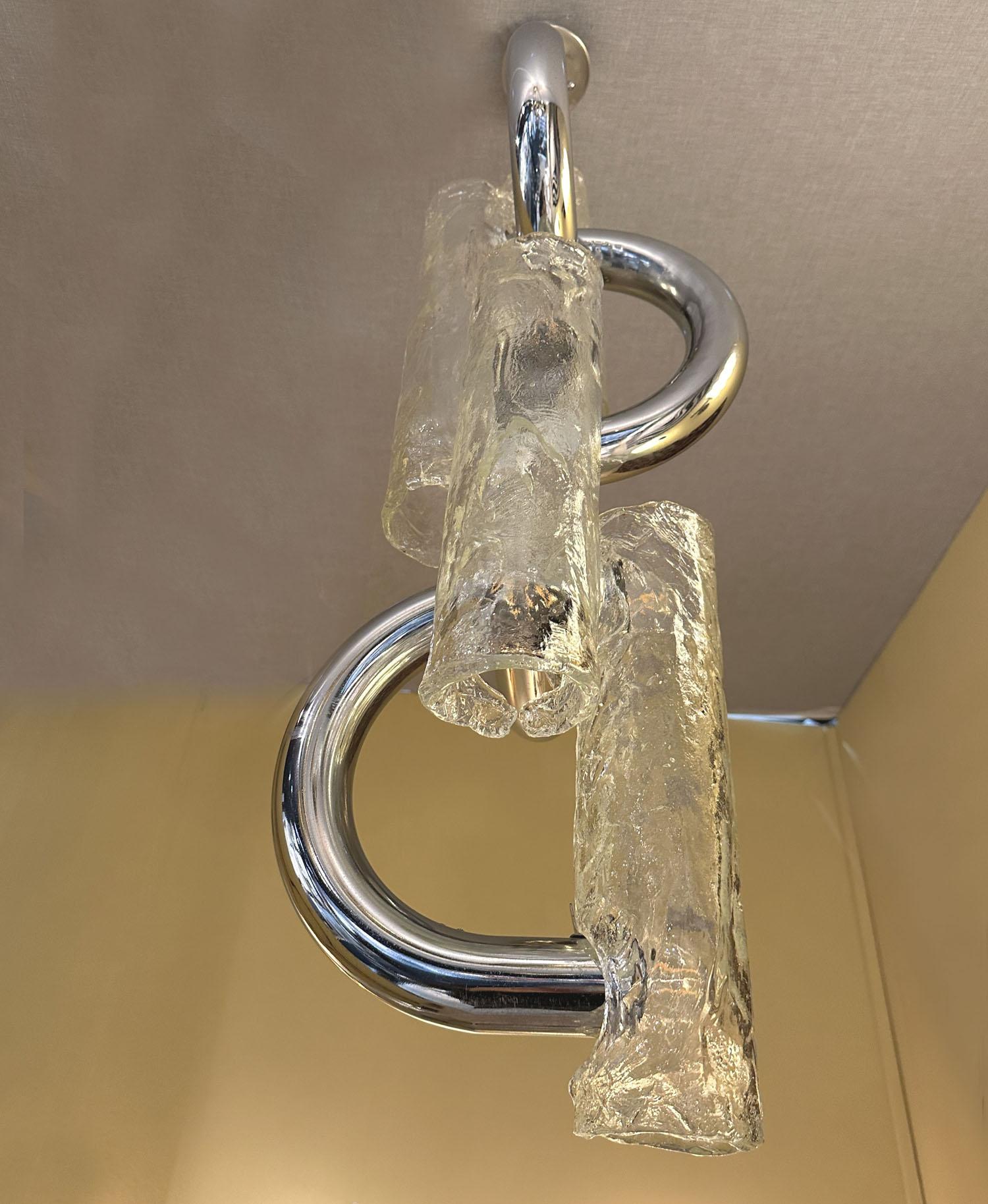 Rare Chandelier by Aldo Nason for Mazzega in Chrome and Murano Glass For Sale 2