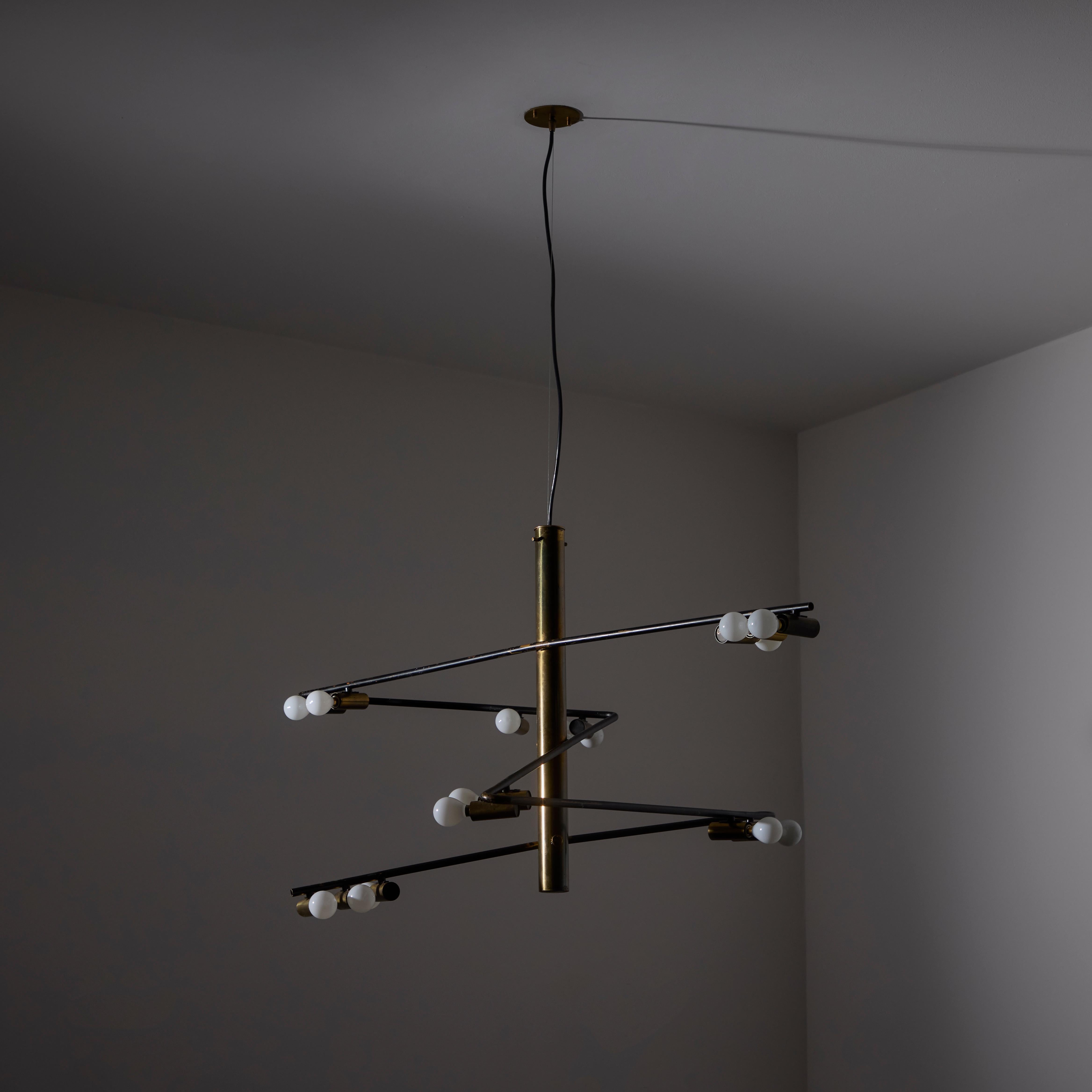 Patinated Rare Chandelier by Giampiero Aloi for Stilnovo For Sale