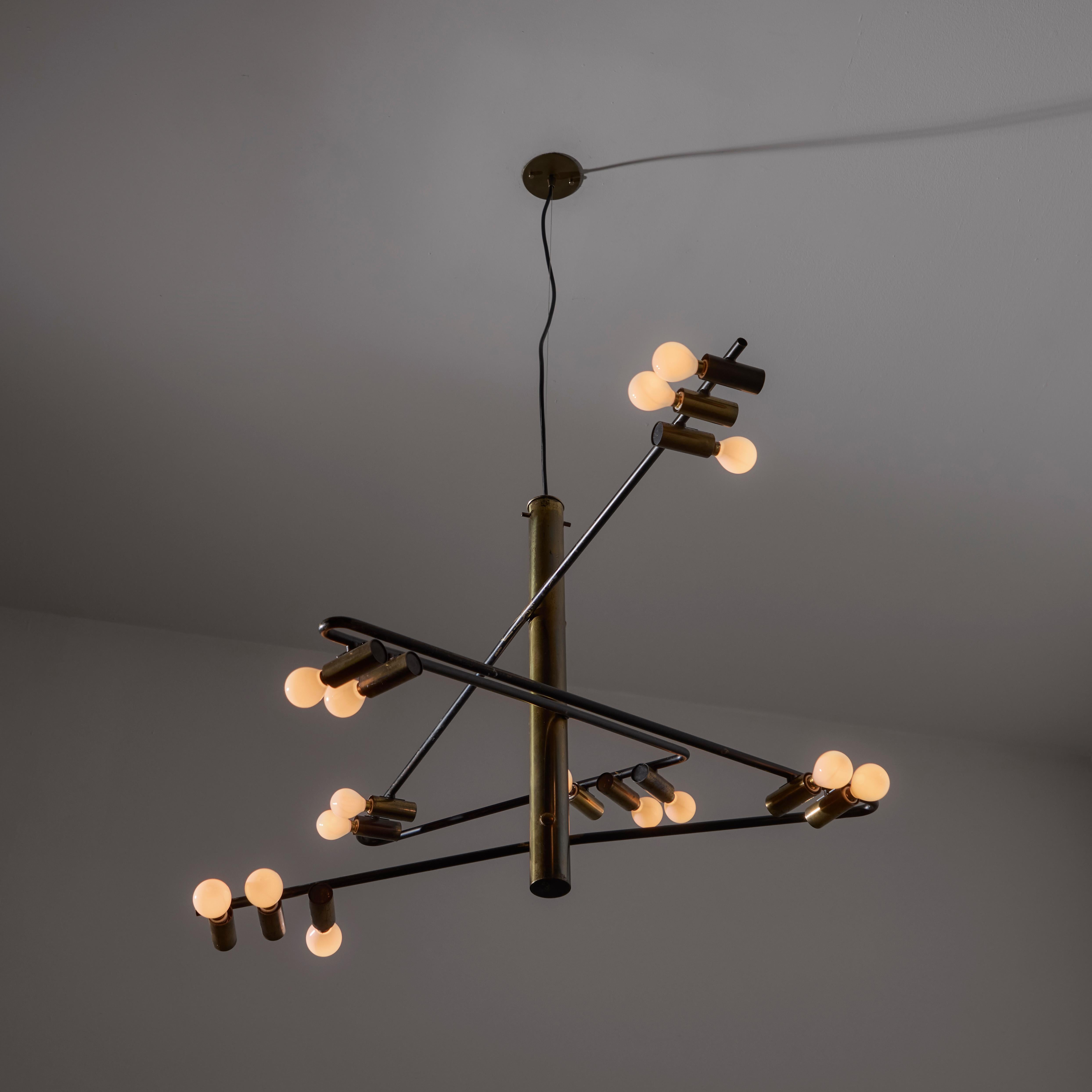 Brass Rare Chandelier by Giampiero Aloi for Stilnovo For Sale