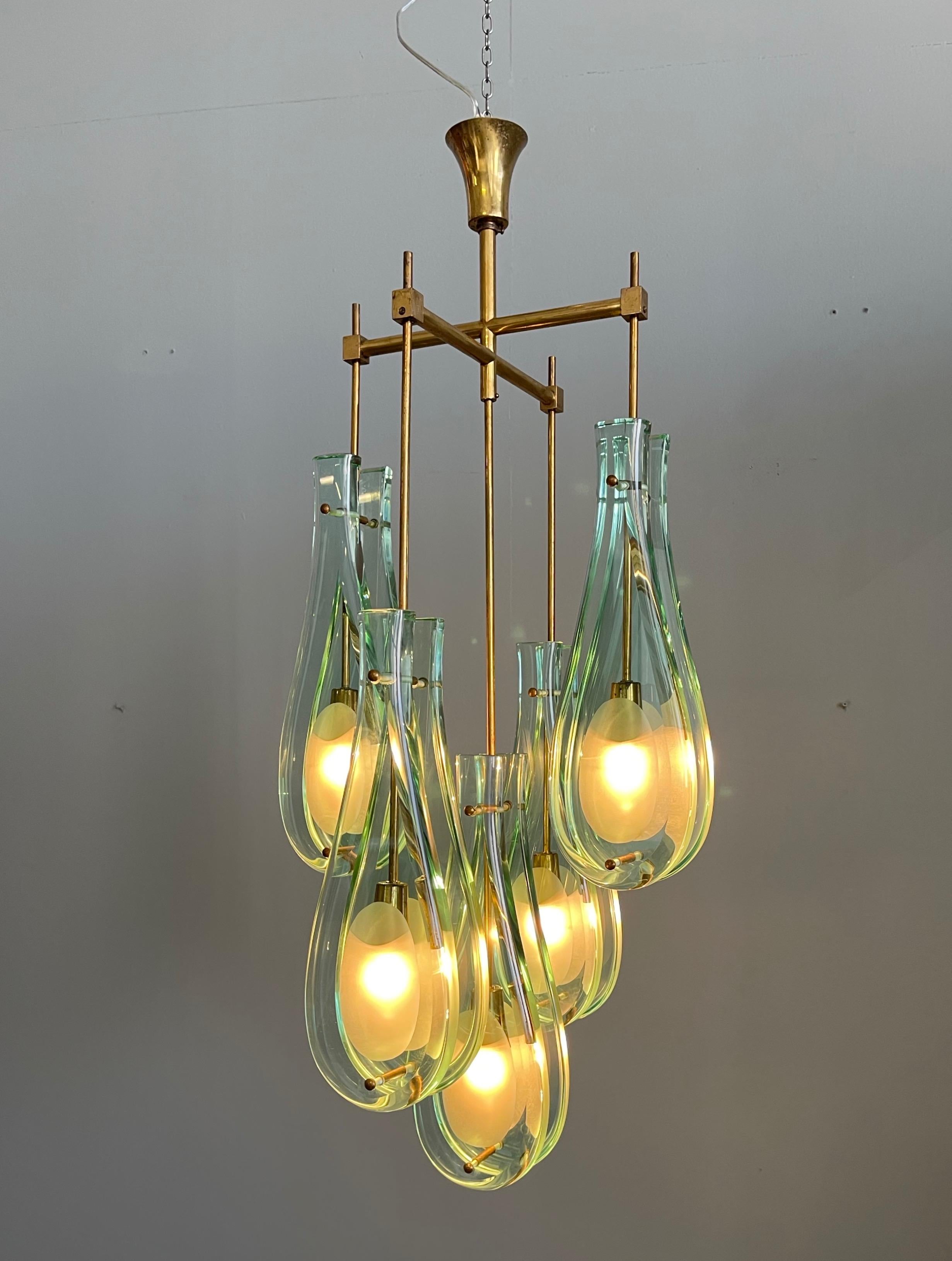 Rare chandelier, model #2338, by Max Ingrand for Fontana Arte
Italy,
c. 1962.
  