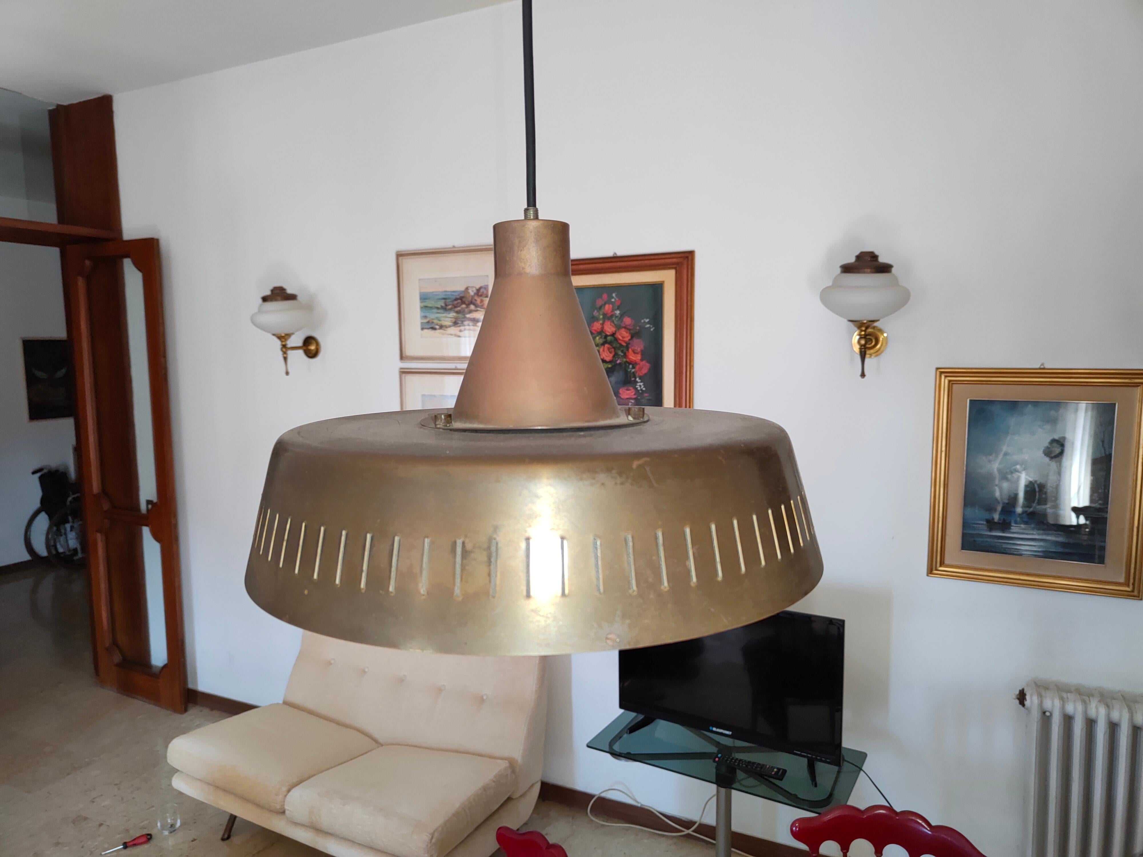 Brass rare chandelier pendant design max ingrand for fontana arte 2233 model 1962 For Sale