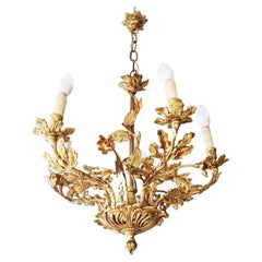 Rare French  Chandelier  Bronze  Shaped  Oak Marc Bankowsky Style Midcentury