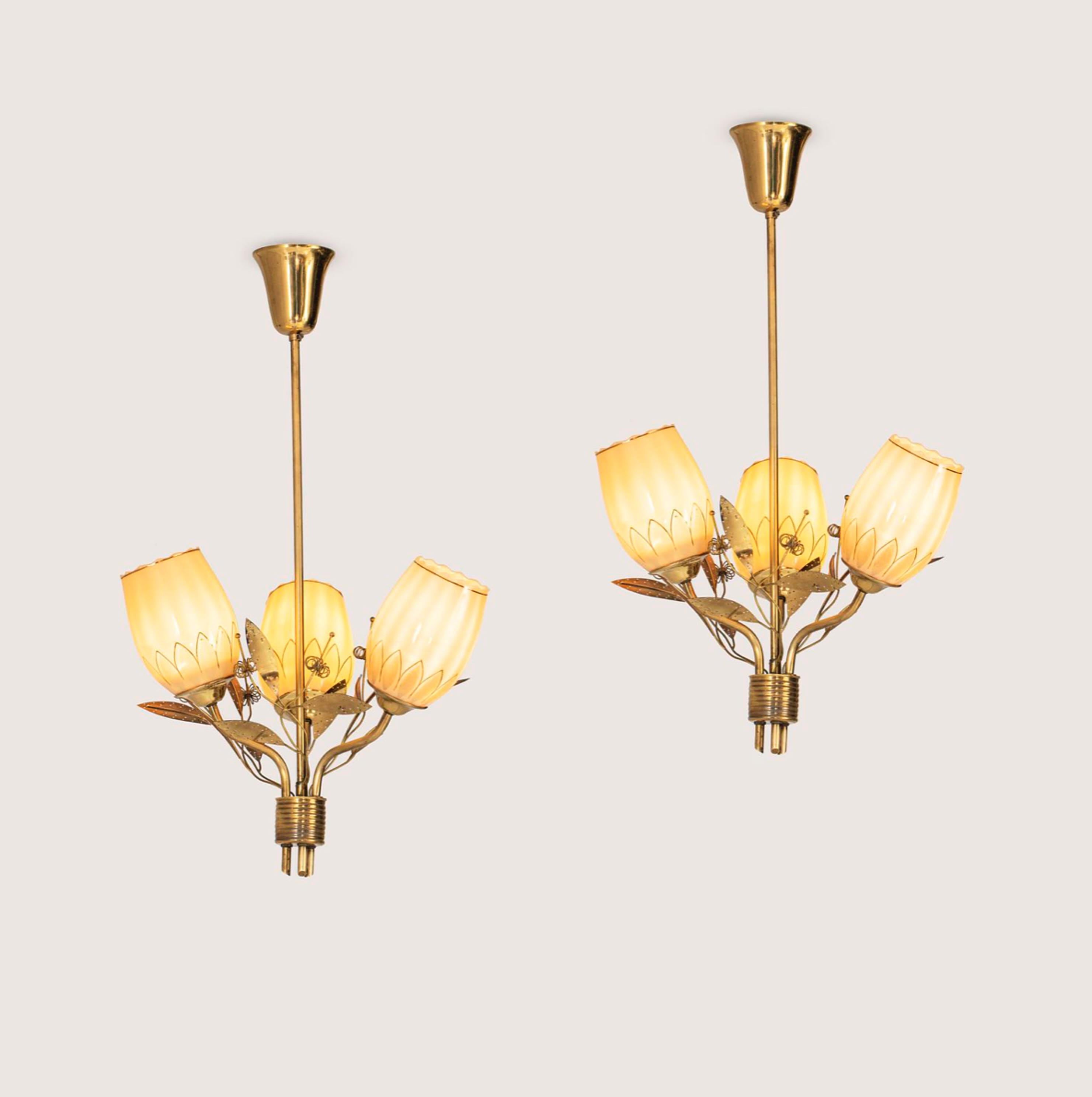 Rare Pair of Itsu chandeliers / Pendant Ceiling Lights, Finland, 1950s. Very good vintage condition. Local re-wiring recommended prior to use. Priced per unit. Currently 2 available. Ships worldwide.

Measures: Height: 70cm
Diameter: 48cm.



