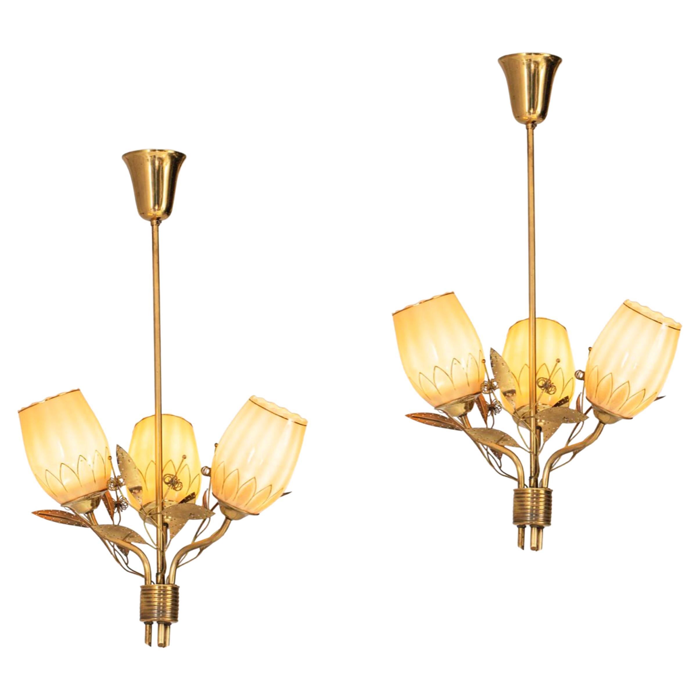 Rare Chandeliers / Pendant Ceiling Lights by Itsu, Finland, 1950s For Sale