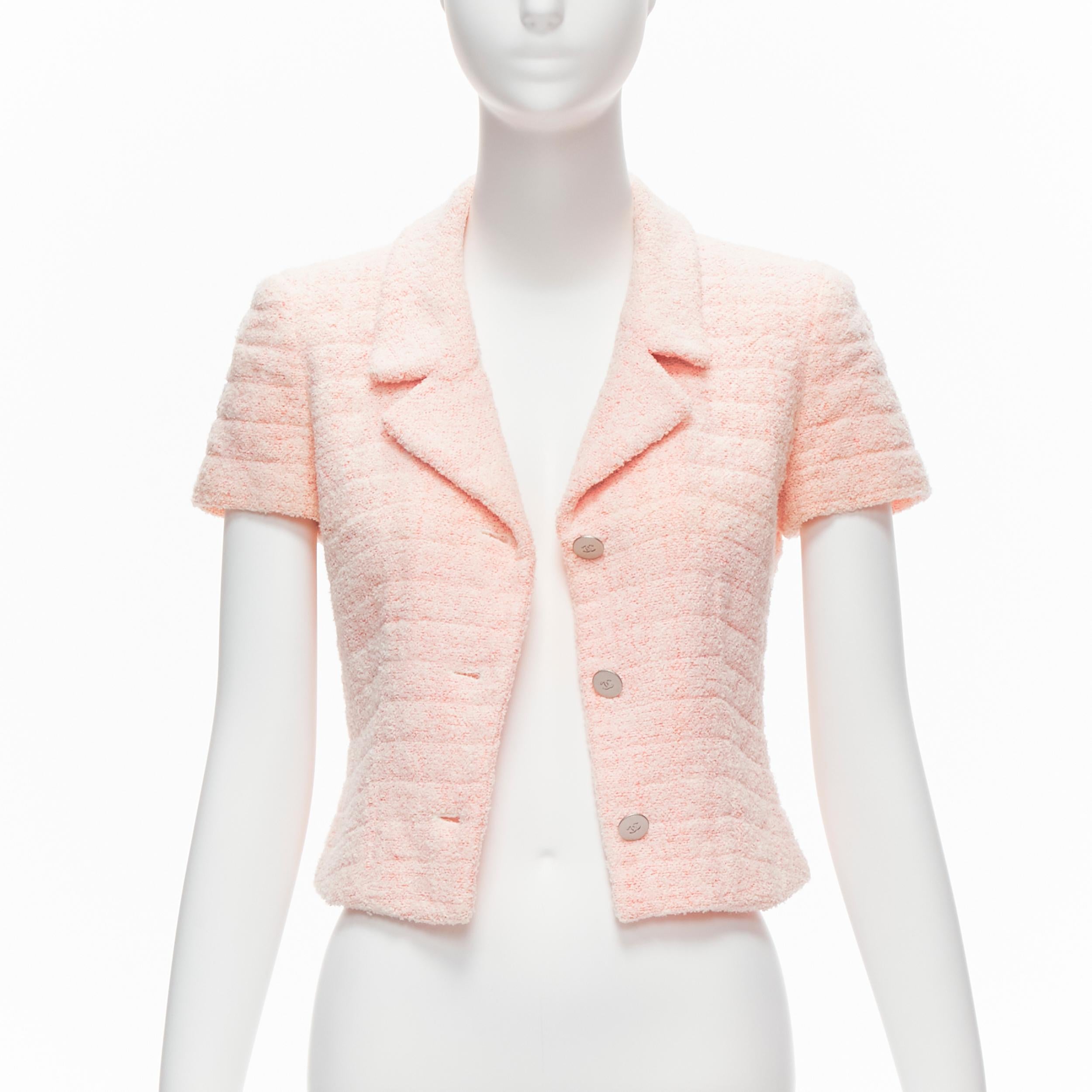 pink cropped tweed jacket