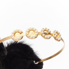 rare CHANEL 01A Vintage gold white pearl Coco CC logo black fur ear muff