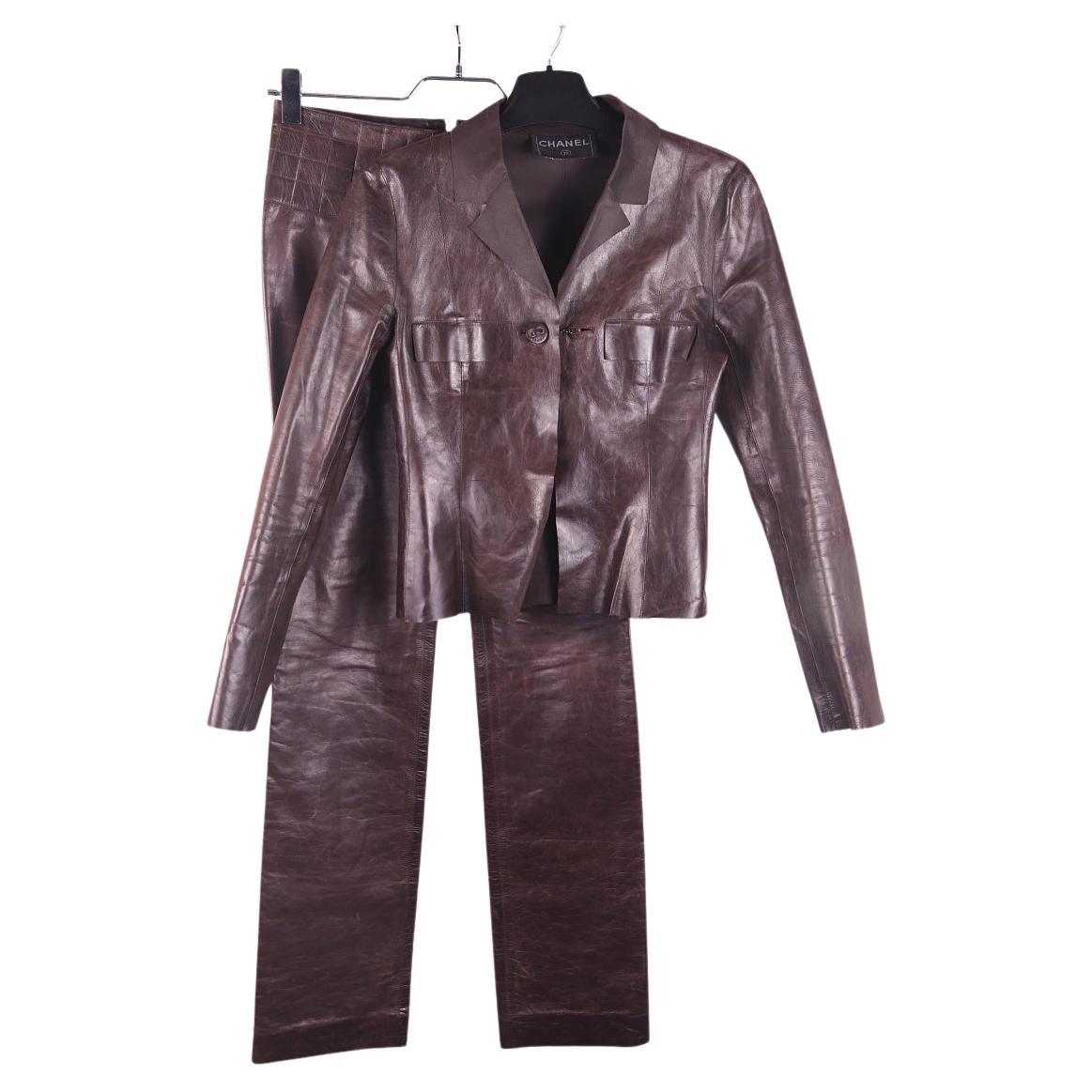 Rare! Chanel 02A 2002 / 2003 Fall / winter RTW leather pantsuit runway For Sale