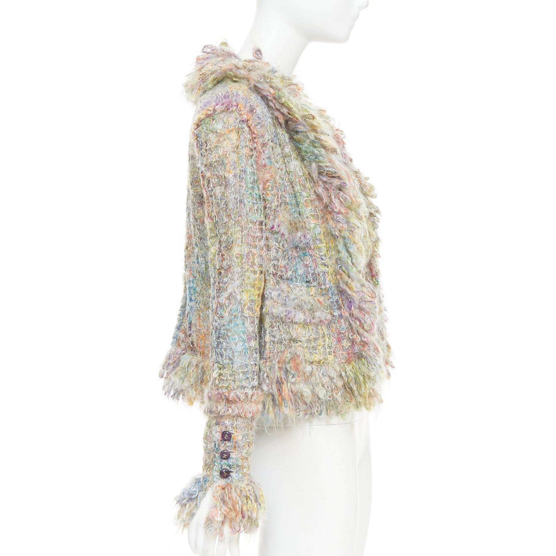 Chanel 03A Runway, giacca multicolore in mohair boucle tweed, FR42 XL In condizioni ottime in vendita a Hong Kong, NT