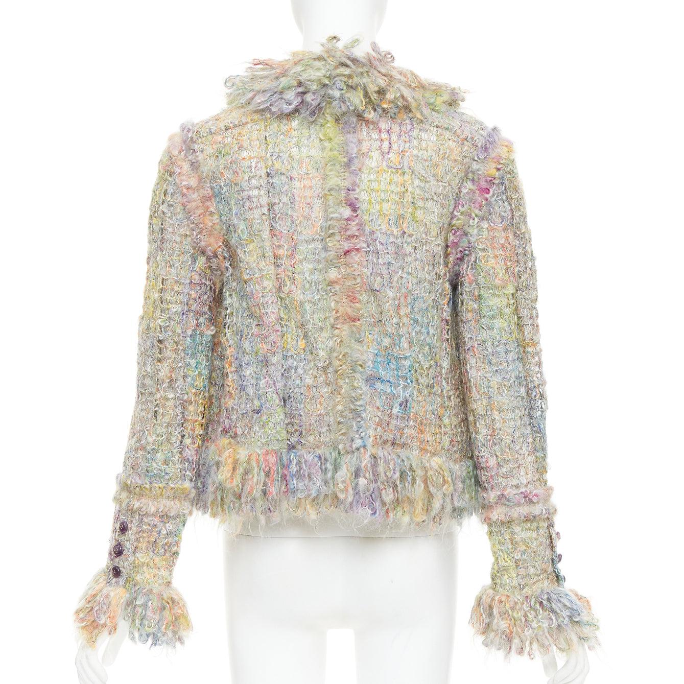 Donna Chanel 03A Runway, giacca multicolore in mohair boucle tweed, FR42 XL in vendita