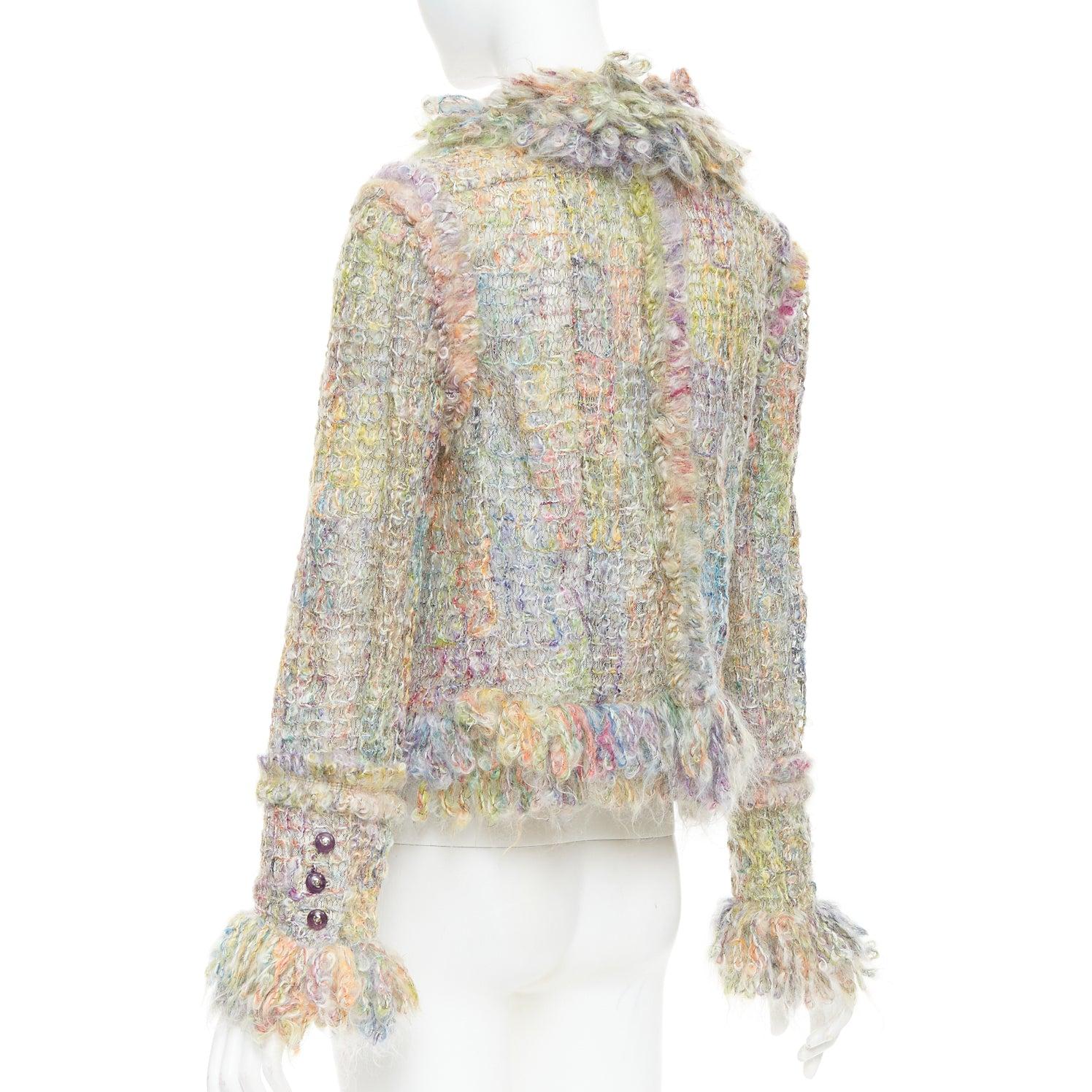Chanel 03A Runway, giacca multicolore in mohair boucle tweed, FR42 XL in vendita 1