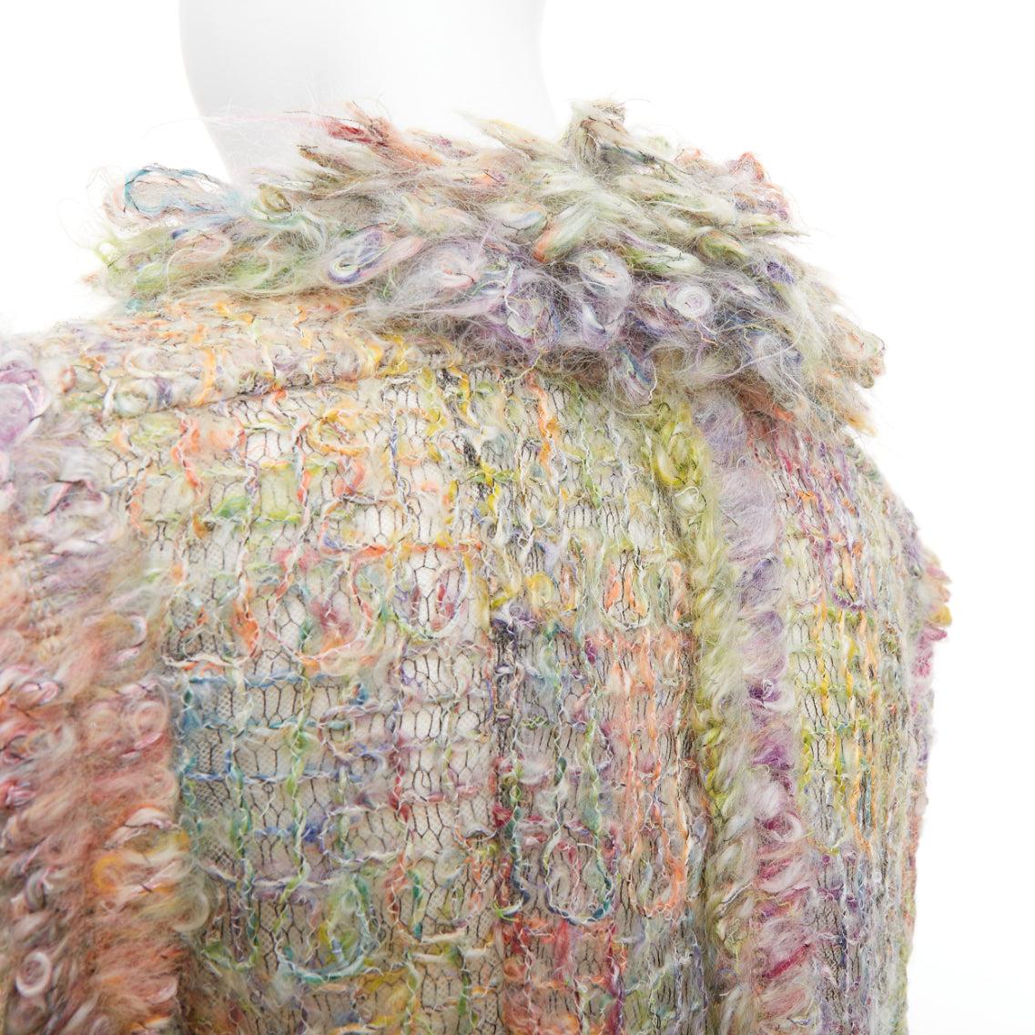 Chanel 03A Runway, giacca multicolore in mohair boucle tweed, FR42 XL in vendita 2