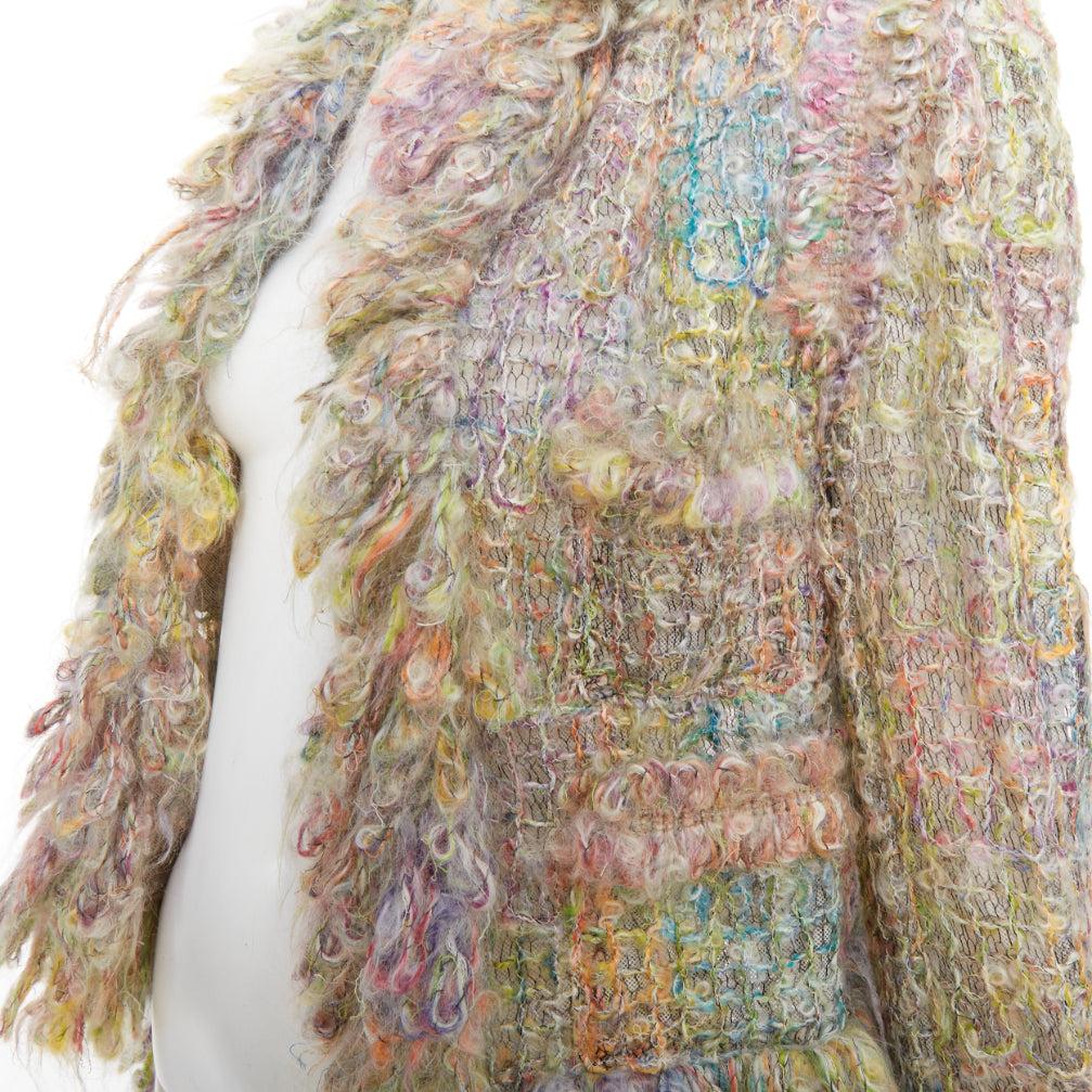 Chanel 03A Runway, giacca multicolore in mohair boucle tweed, FR42 XL in vendita 3