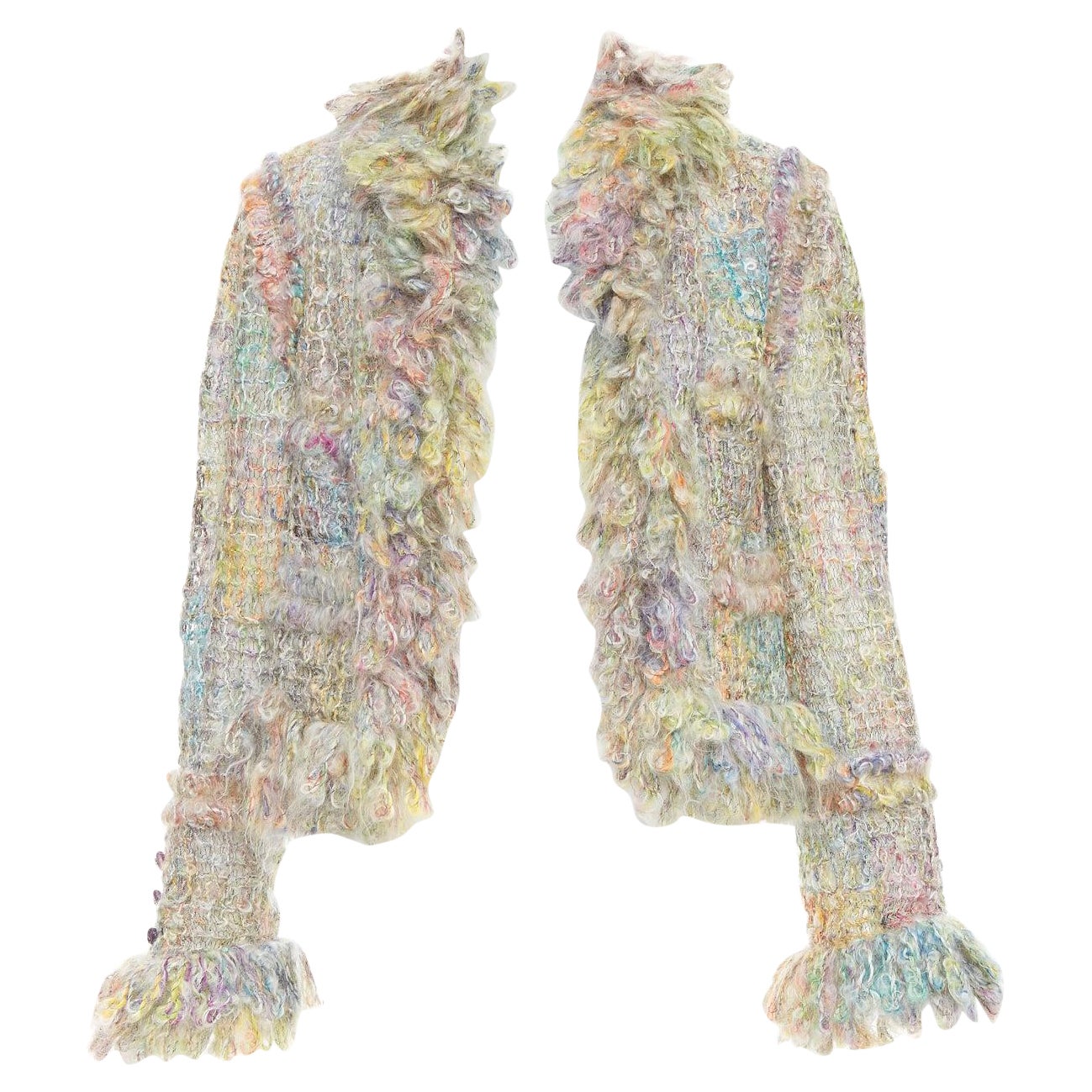 Chanel 03A Runway, giacca multicolore in mohair boucle tweed, FR42 XL in vendita