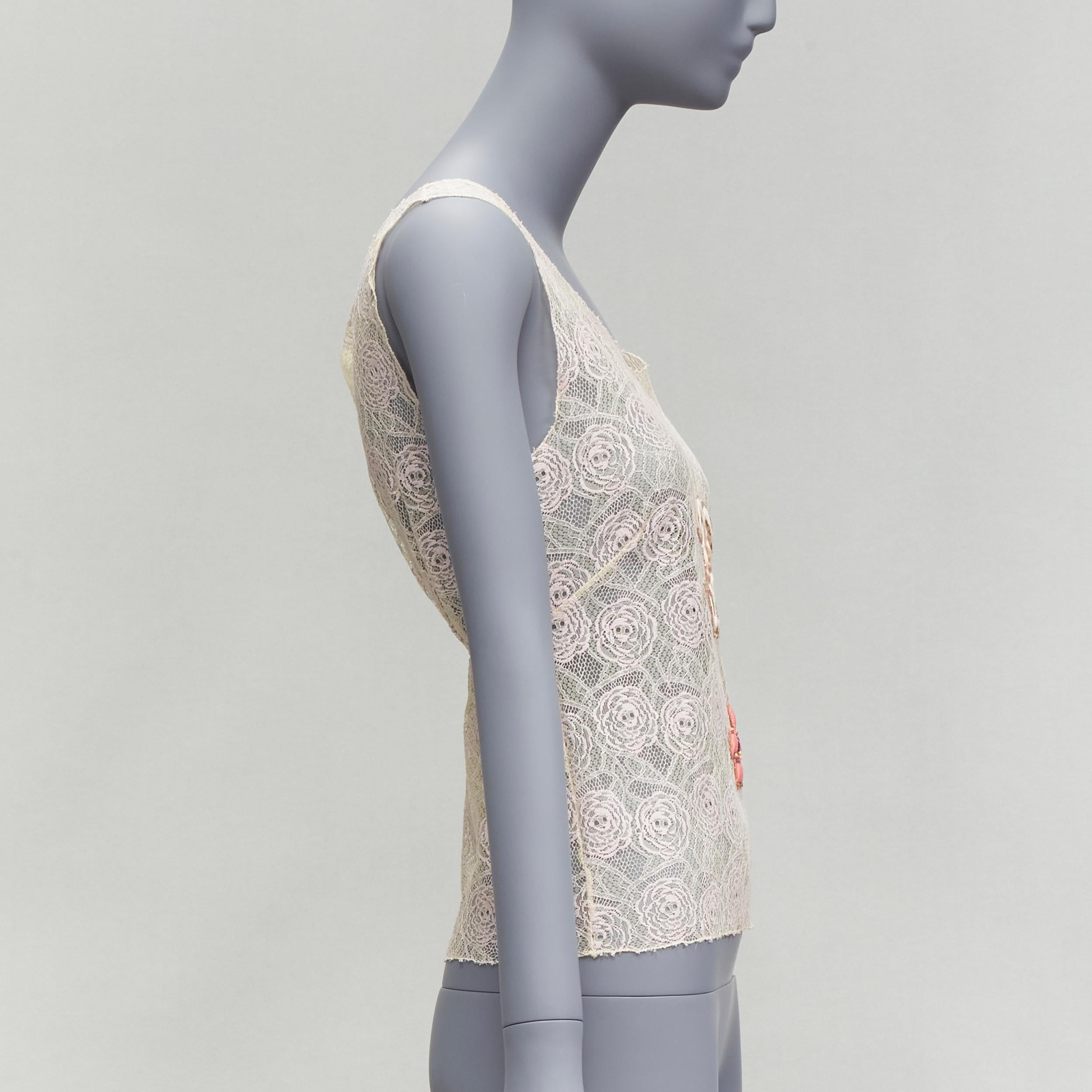 rare CHANEL 04C Vintage CC Byzantine Gripoix applique Camellia lace top FR38 M In Good Condition For Sale In Hong Kong, NT