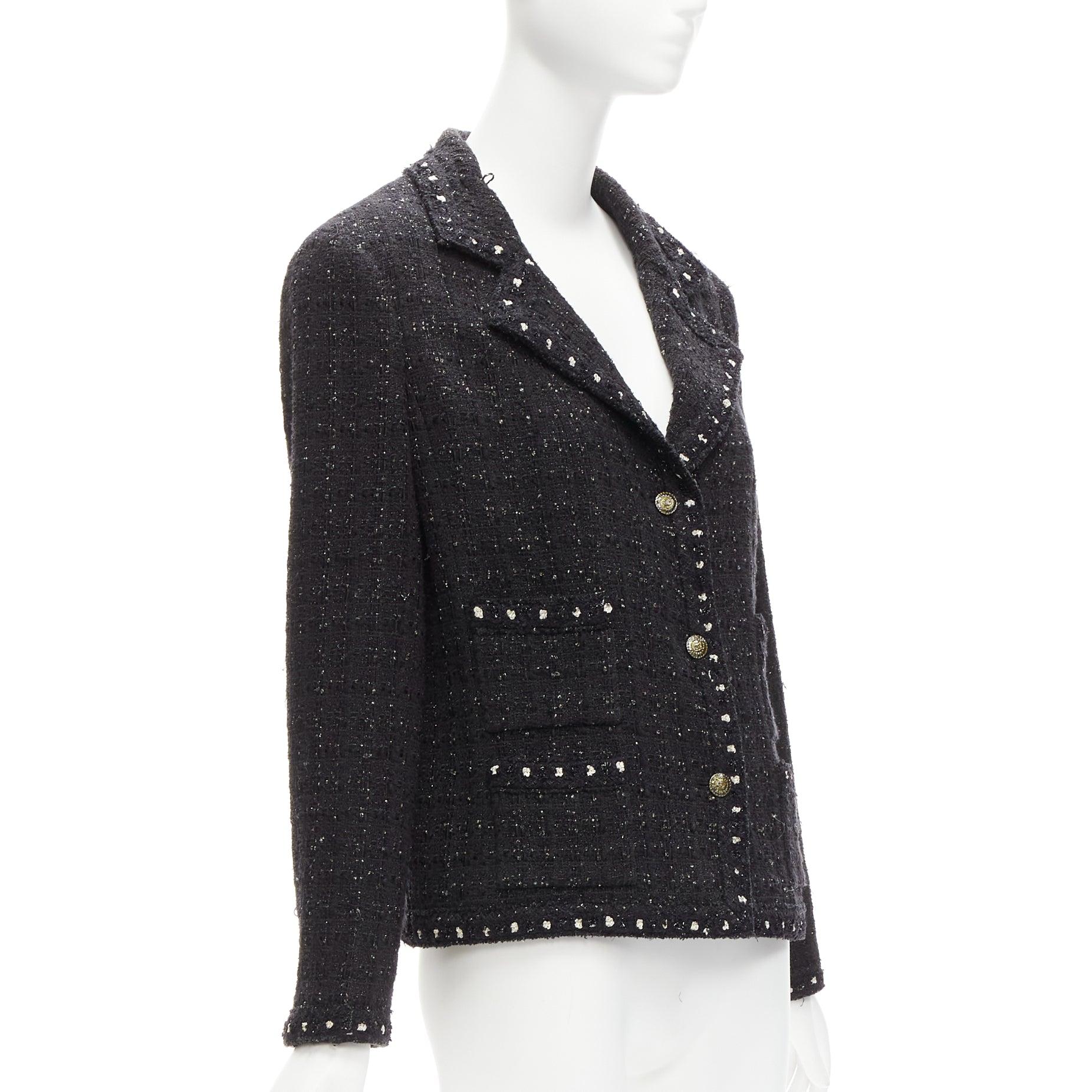 rare CHANEL 05A Fantasy Tweed CC button 4 pocket little black jacket FR44 2XL In Excellent Condition For Sale In Hong Kong, NT
