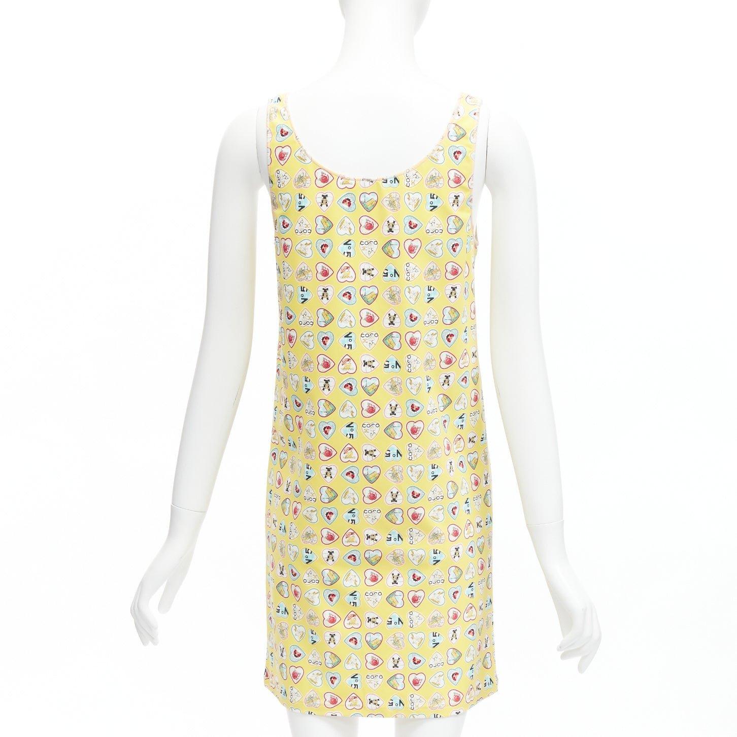  rare CHANEL 06P jaune Coco No 5 CC logo heart V neck mini shift dress FR38 M Pour femmes 