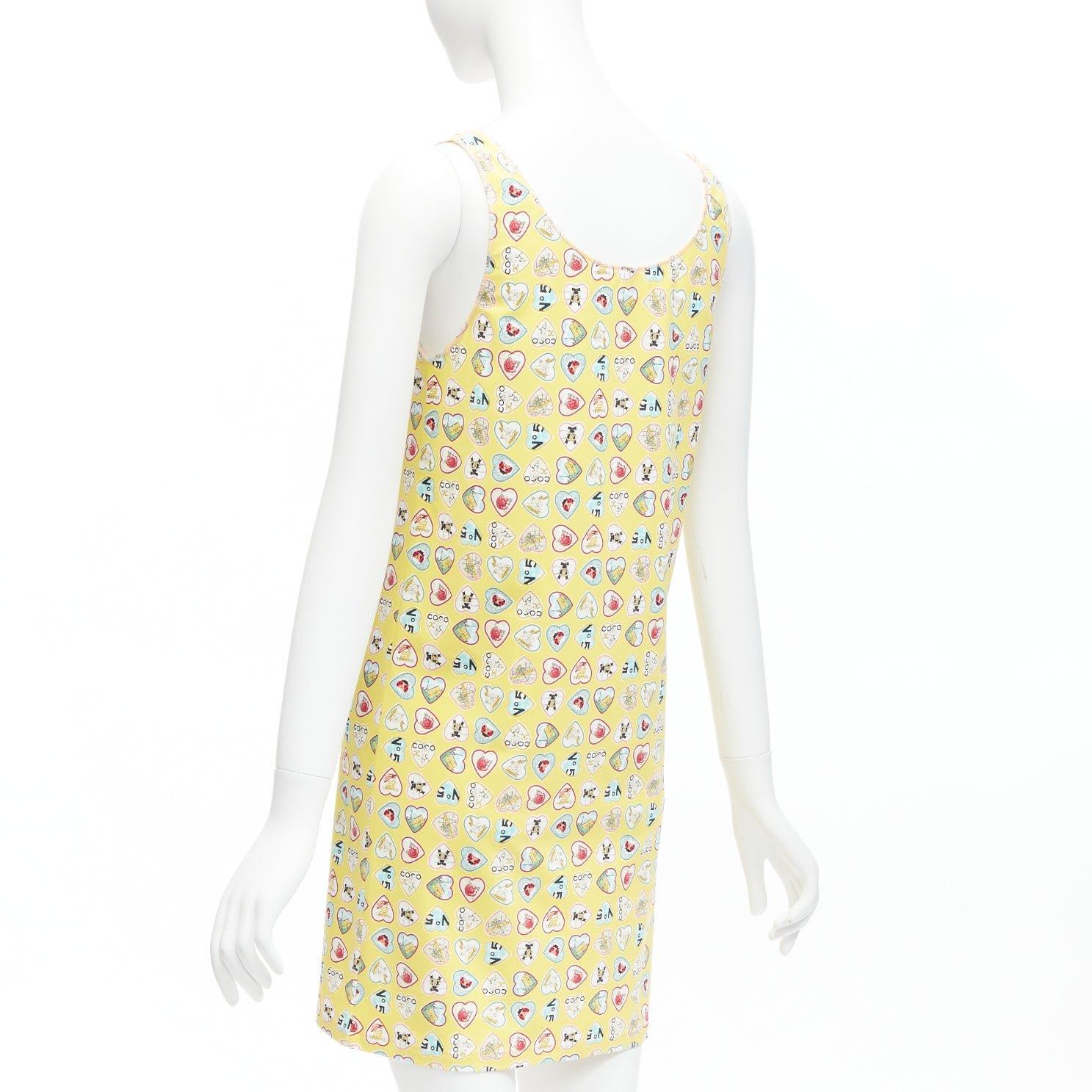 rare CHANEL 06P jaune Coco No 5 CC logo heart V neck mini shift dress FR38 M 1
