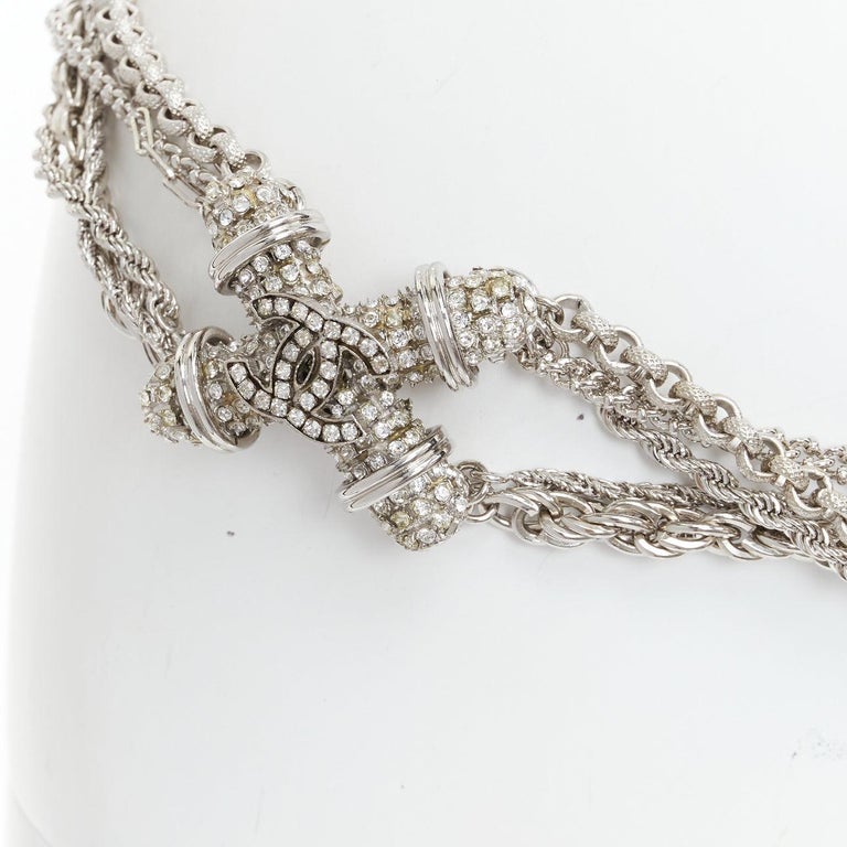 rare CHANEL 08A silver tone crystal CC logo layered multi  display picture 3