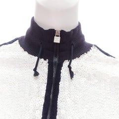 rare CHANEL 08C SPORTS white sequins black trim track jacket FR38 M