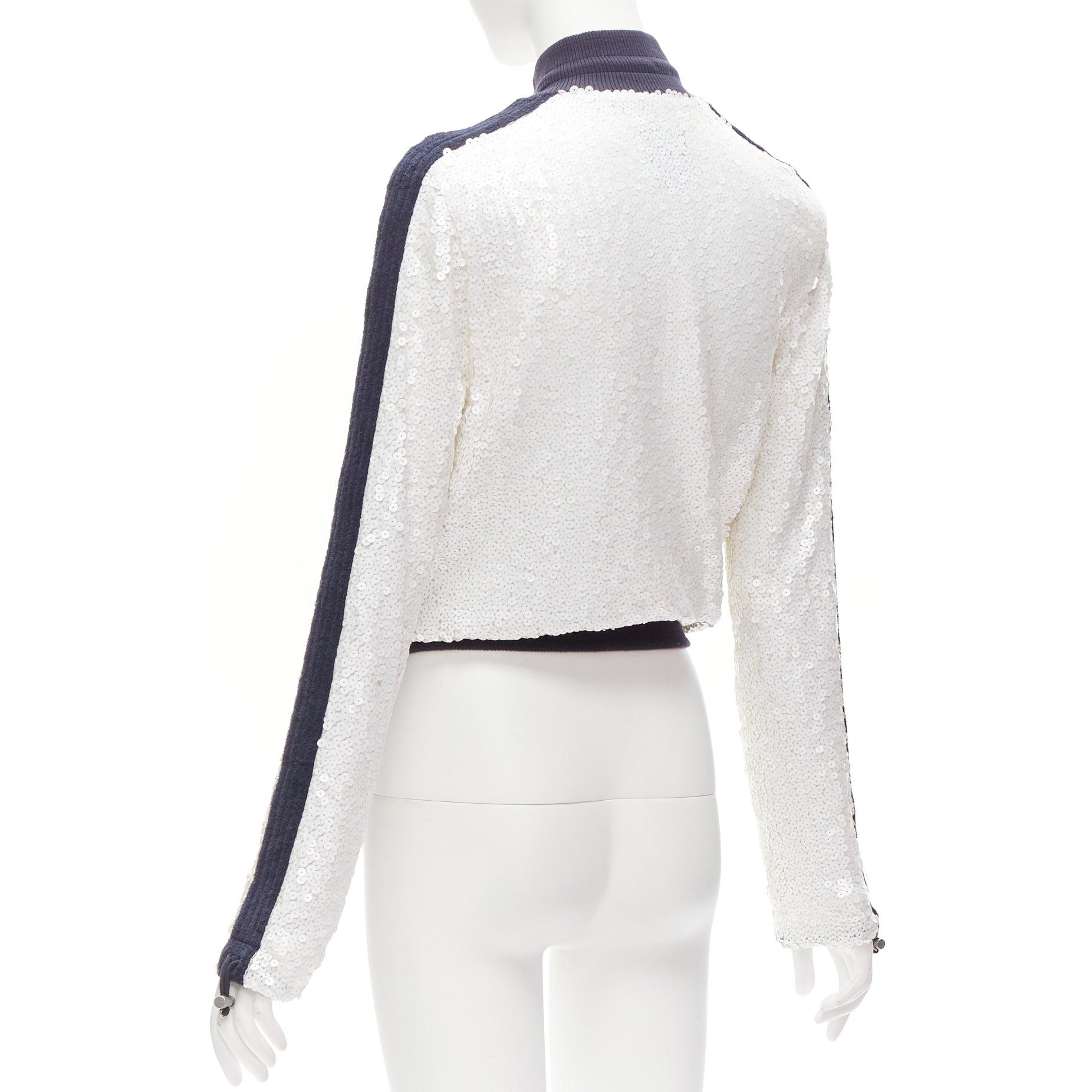 rare CHANEL 08C SPORTS white sequins black trim track jacket FR38 M 2