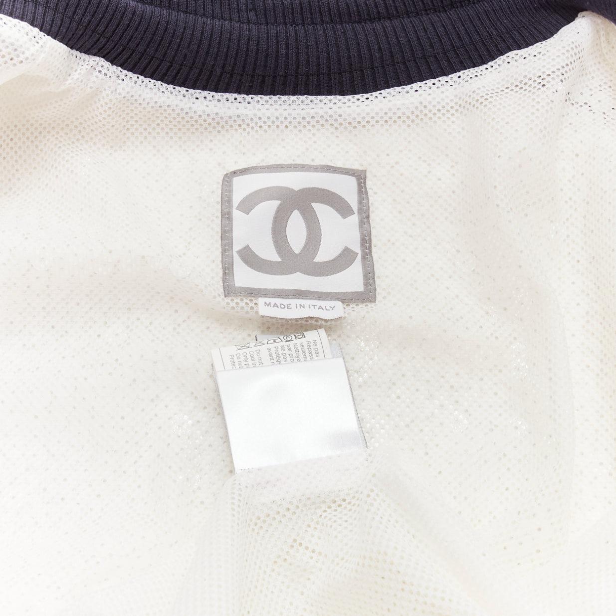 rare CHANEL 08C SPORTS white sequins black trim track jacket FR38 M For Sale 4