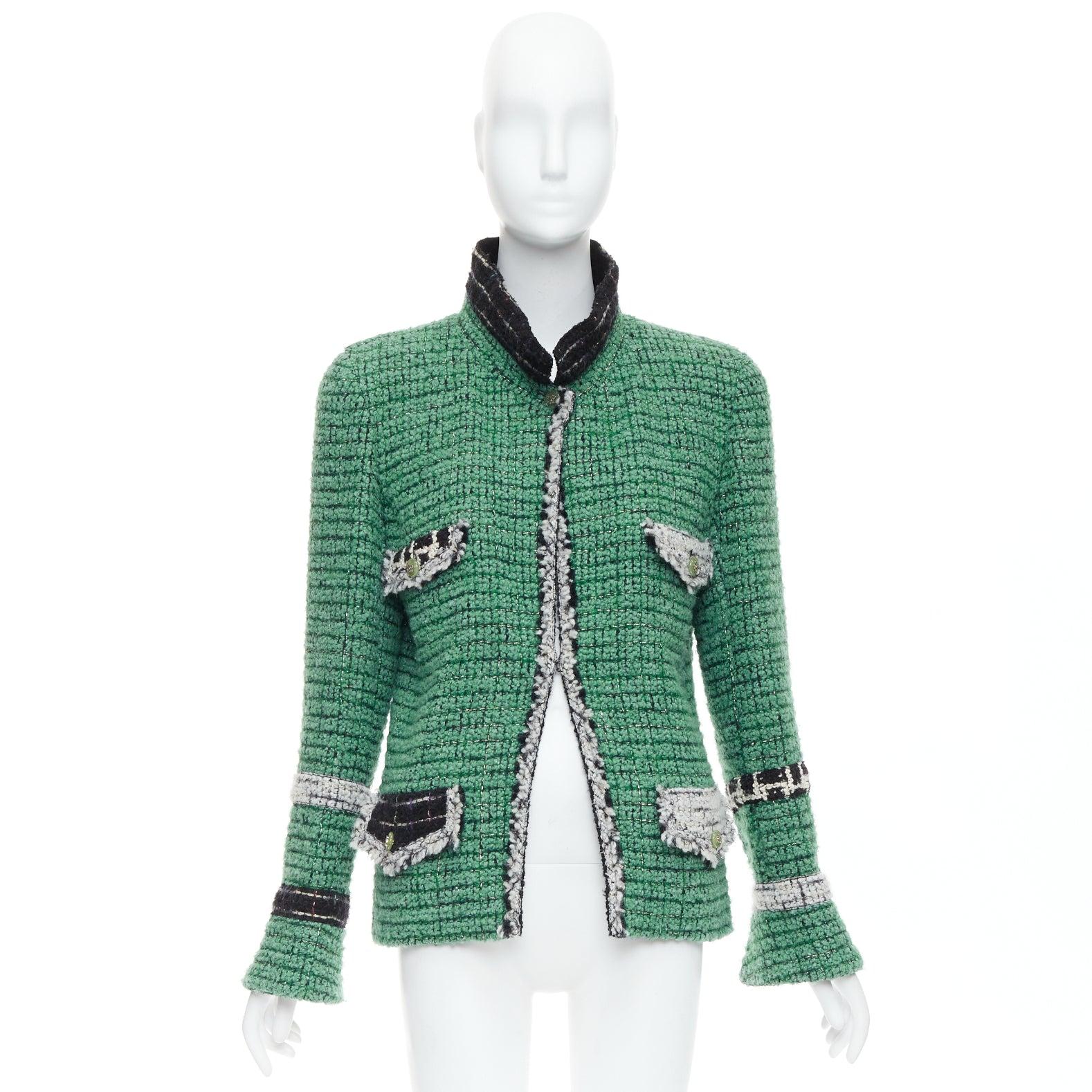 rare CHANEL 09K Lesage Fantasy Tweed Runway jade green CC 4-pocket jacket FR50 7