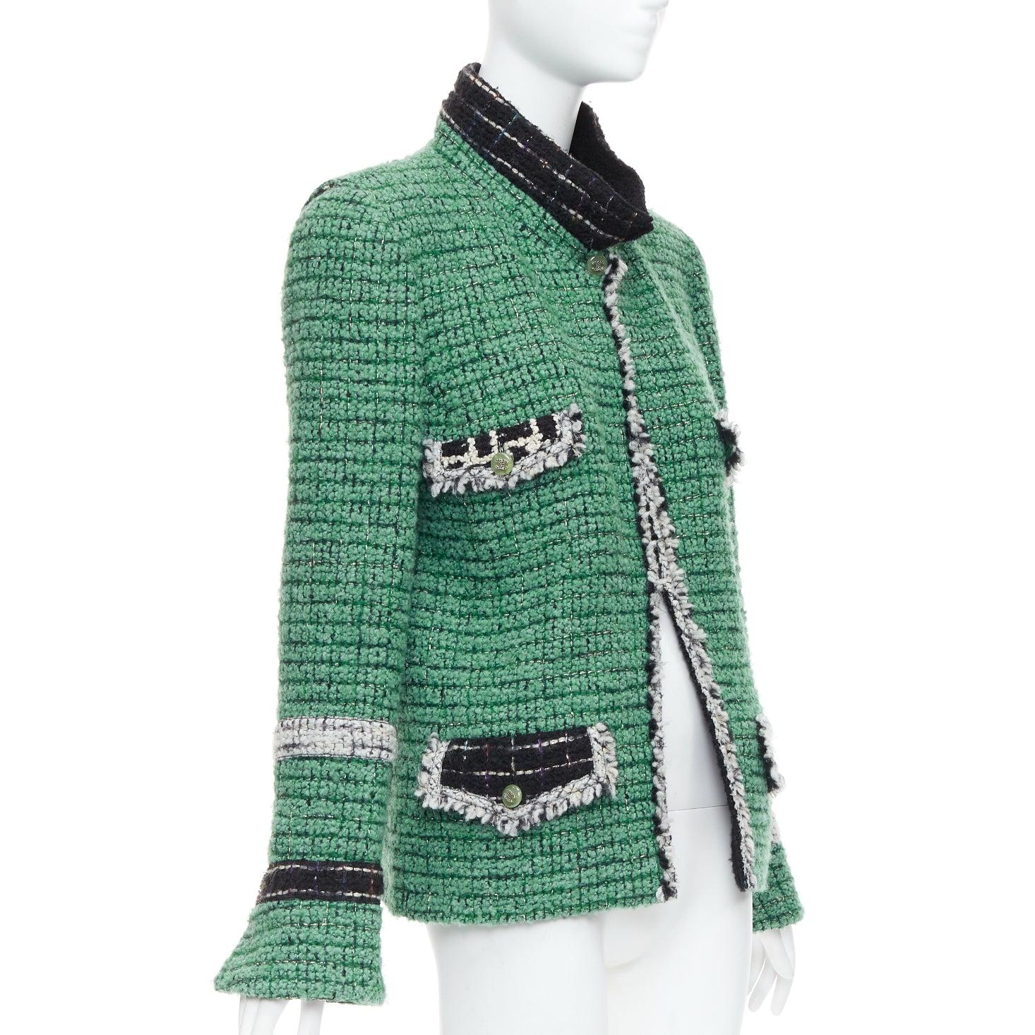 Gray rare CHANEL 09K Lesage Fantasy Tweed Runway jade green CC 4-pocket jacket FR50